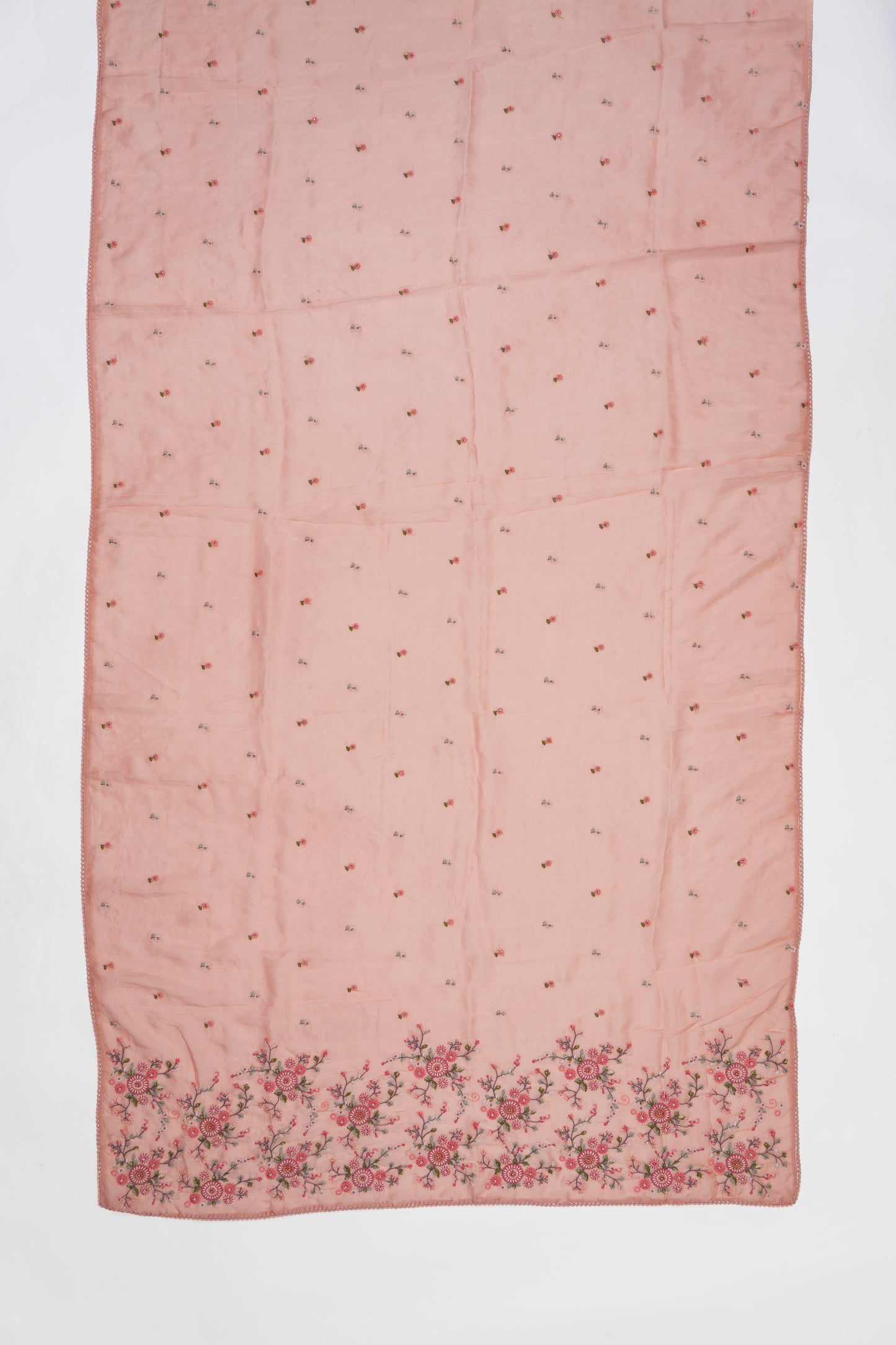 Soft Peach Embroidery Italian Crepe Saree