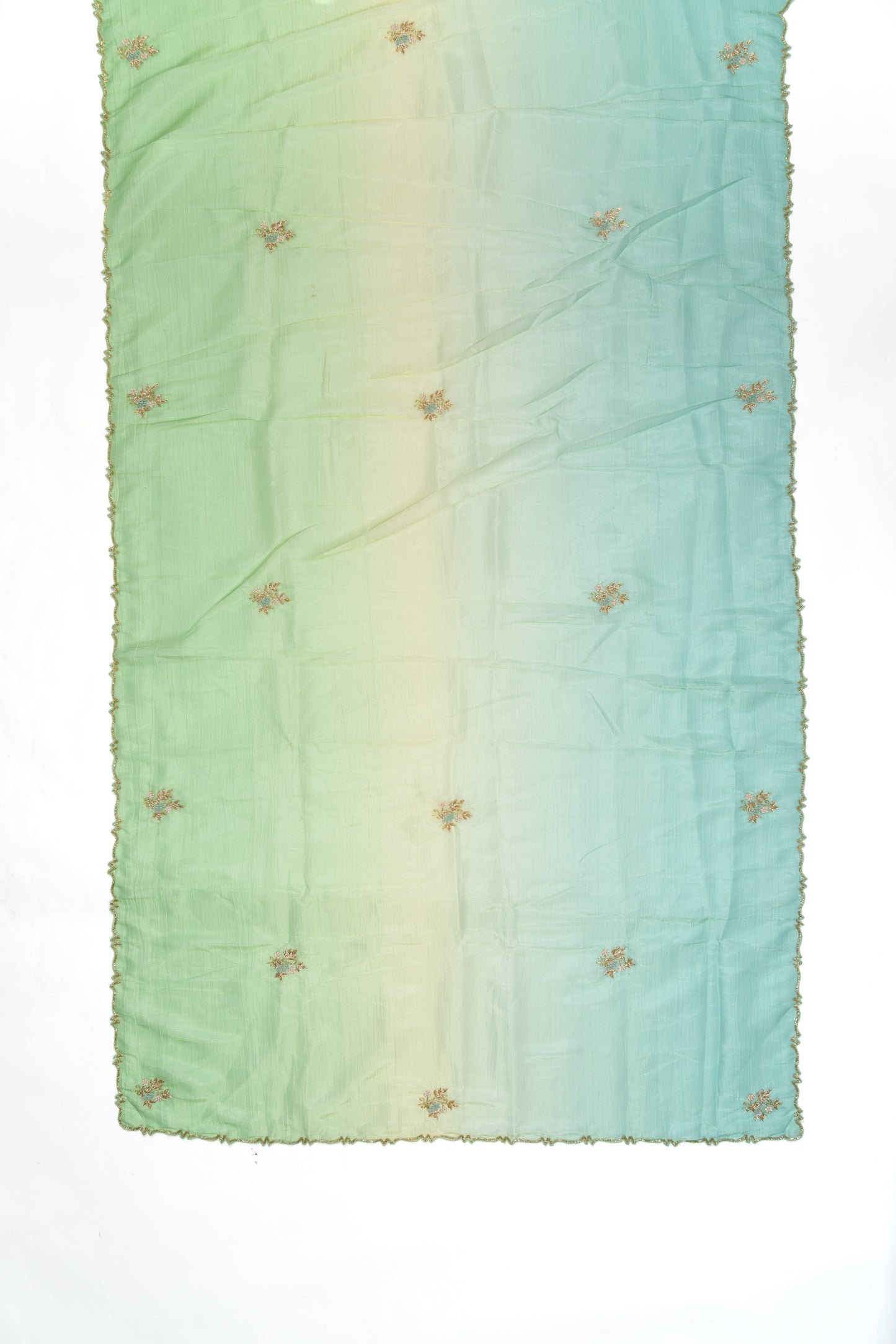 Green & Blue Embroidered Crush Tissue Saree