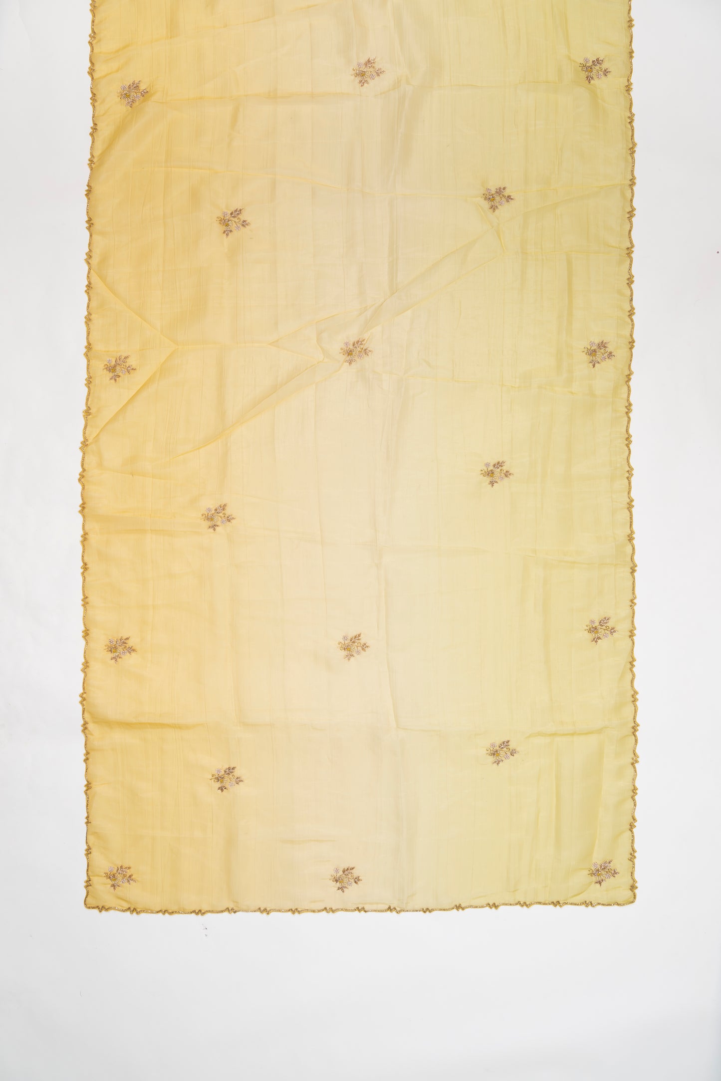 Light Yellow Embroidered Crush Tissue Saree