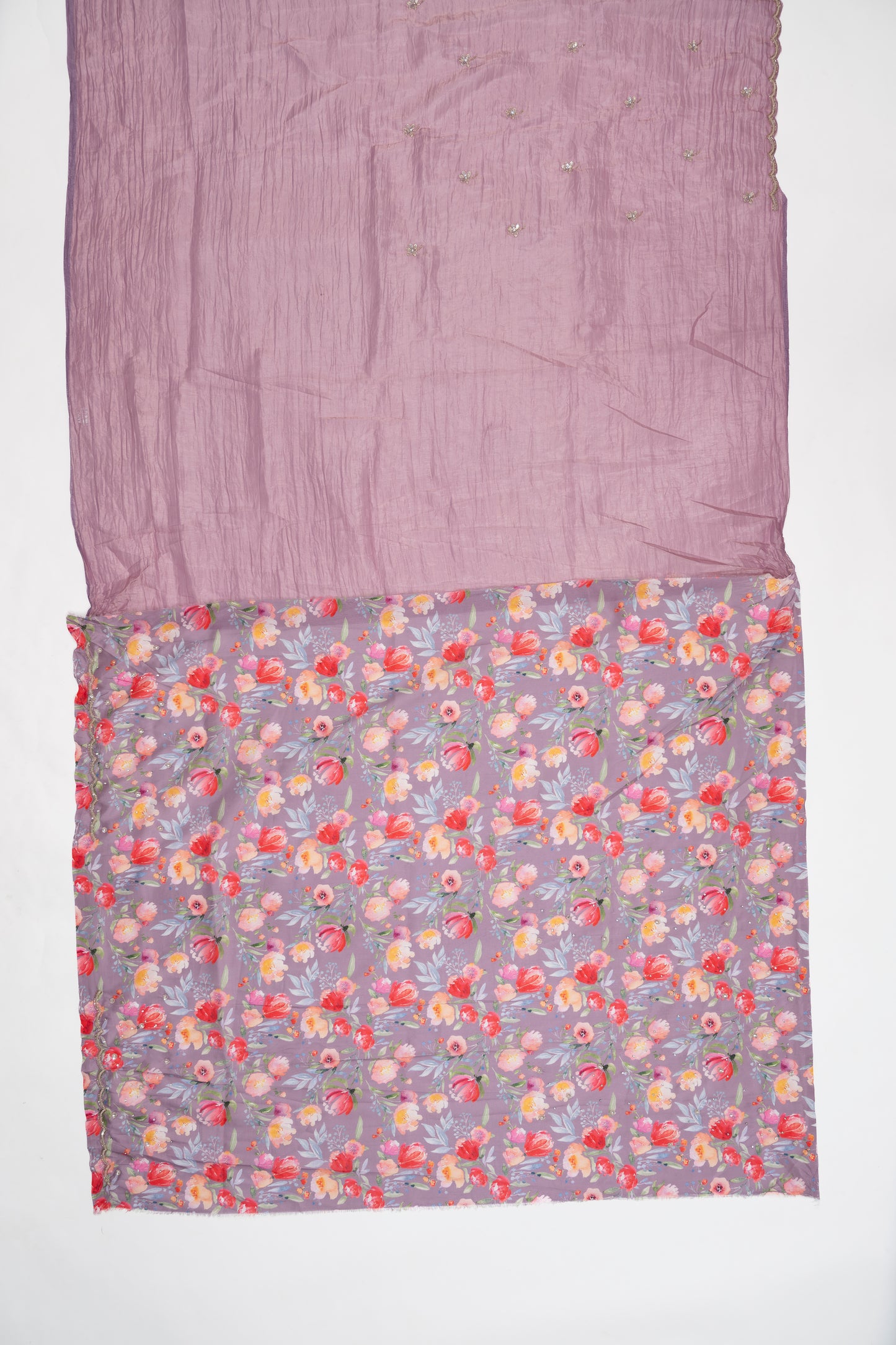 Soveriegn Purple Embroidered Crush Tissue Saree