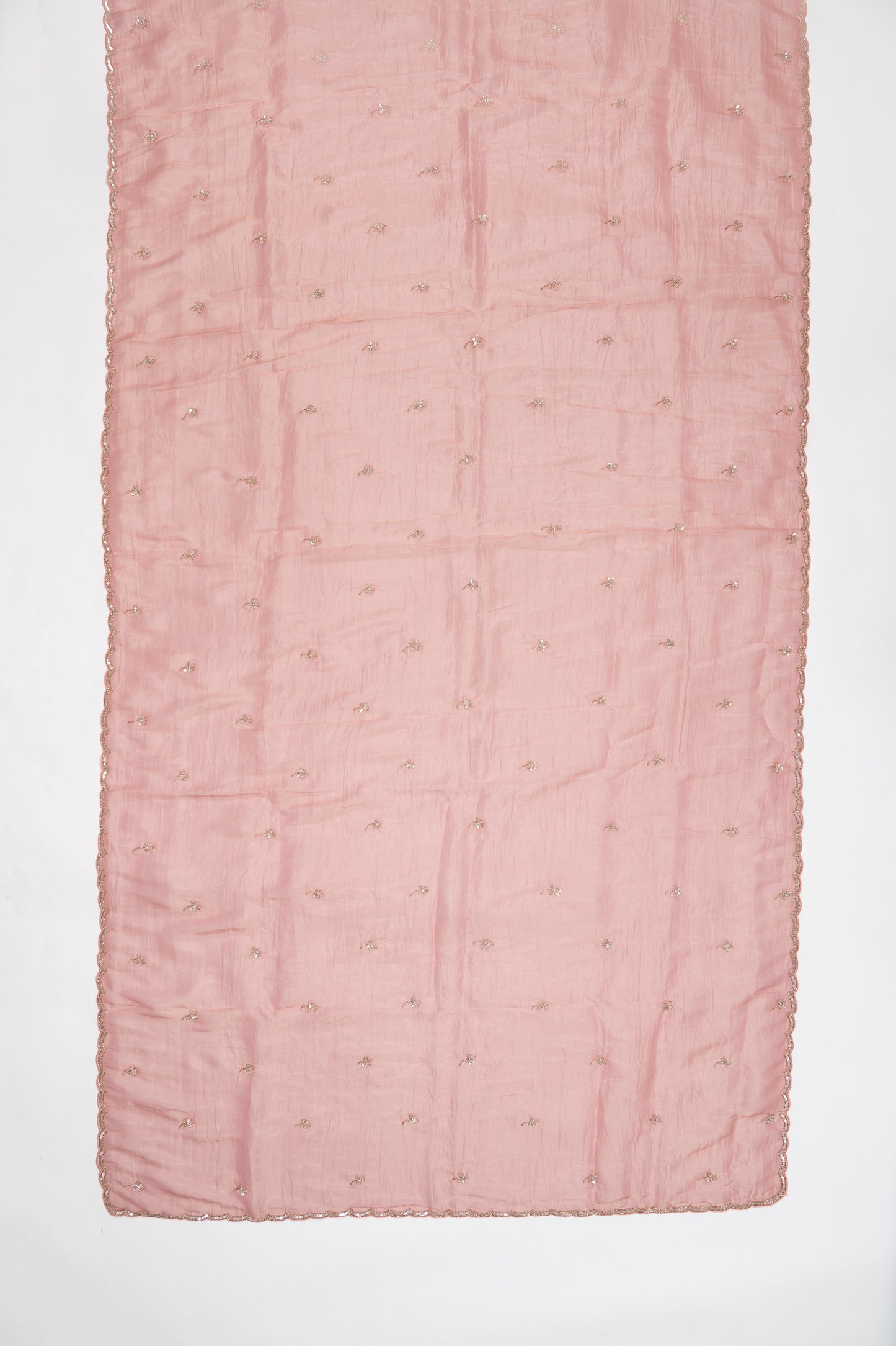 Light Peach Embroidered Crush Tissue Saree