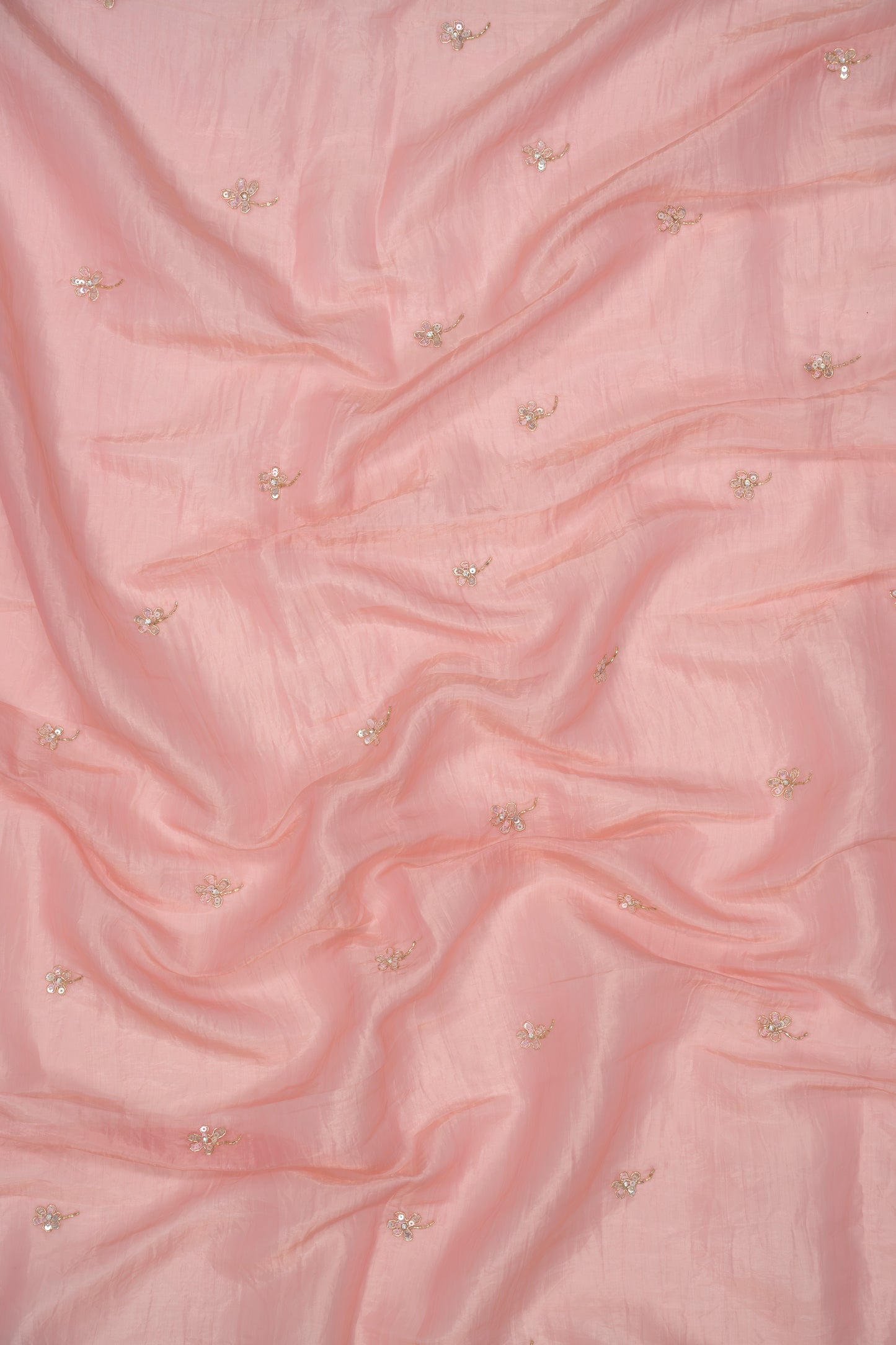 Light Peach Embroidered Crush Tissue Saree