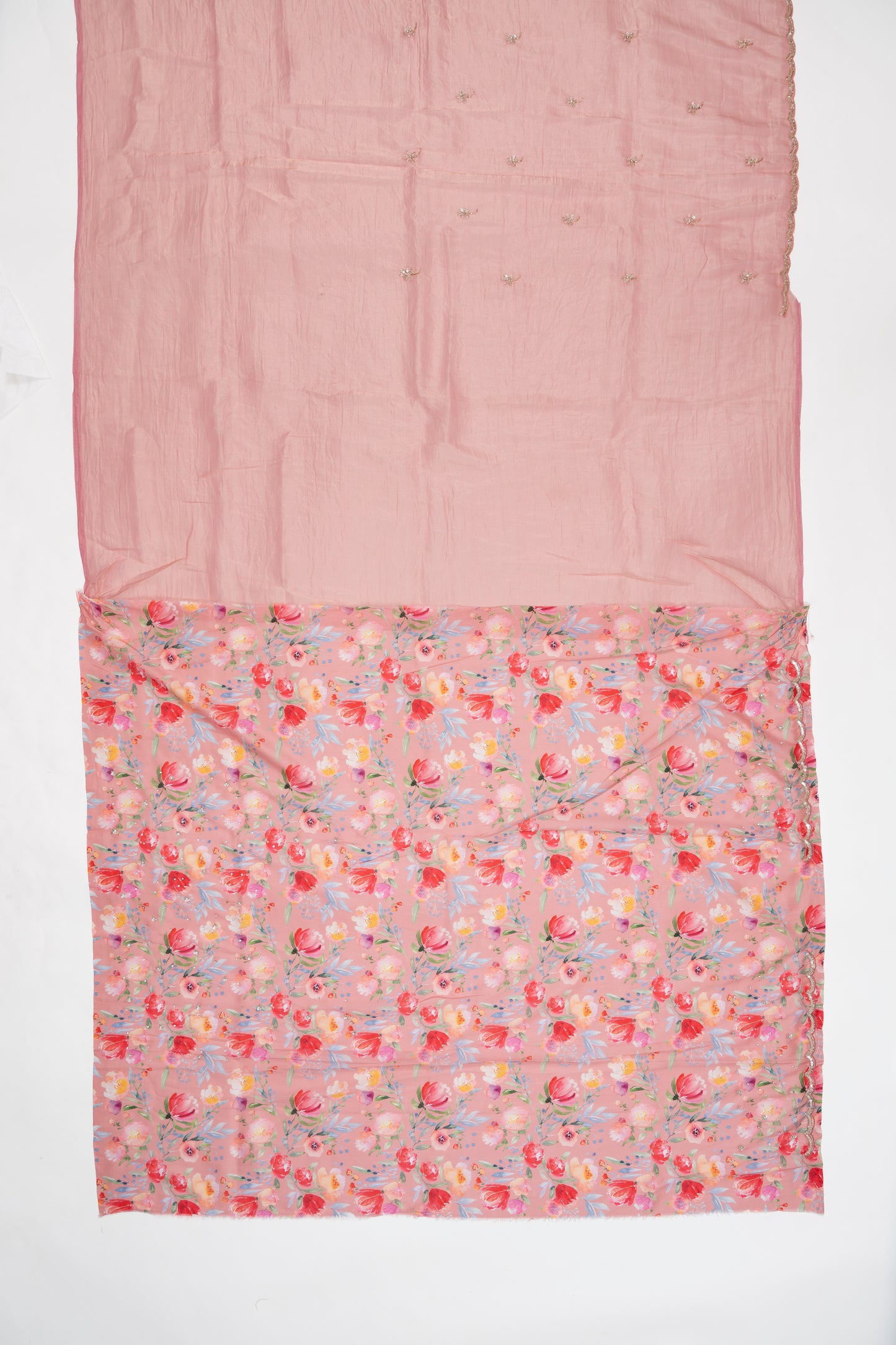 Light Peach Embroidered Crush Tissue Saree