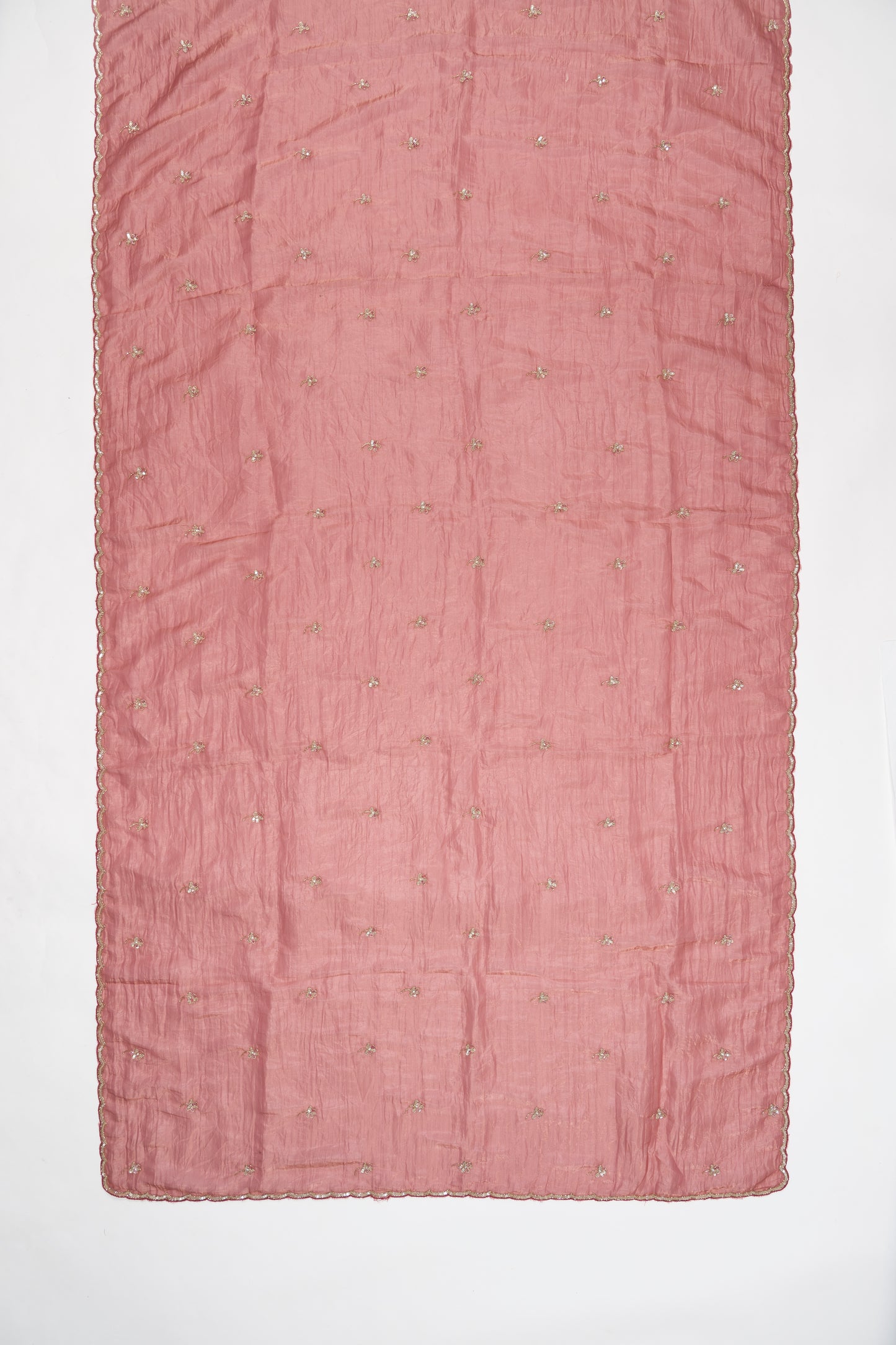 Peach Pink Embroidered Crush Tissue Saree