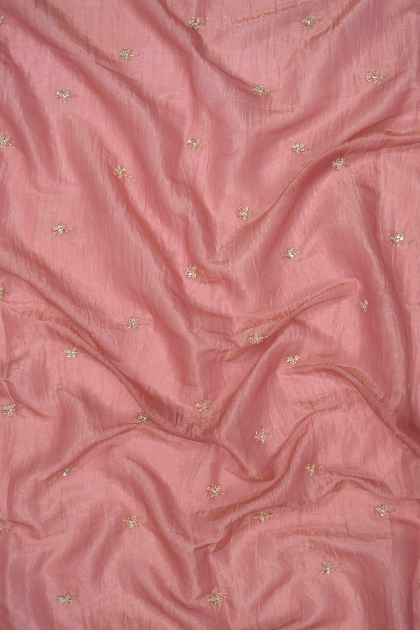 Peach Pink Embroidered Crush Tissue Saree
