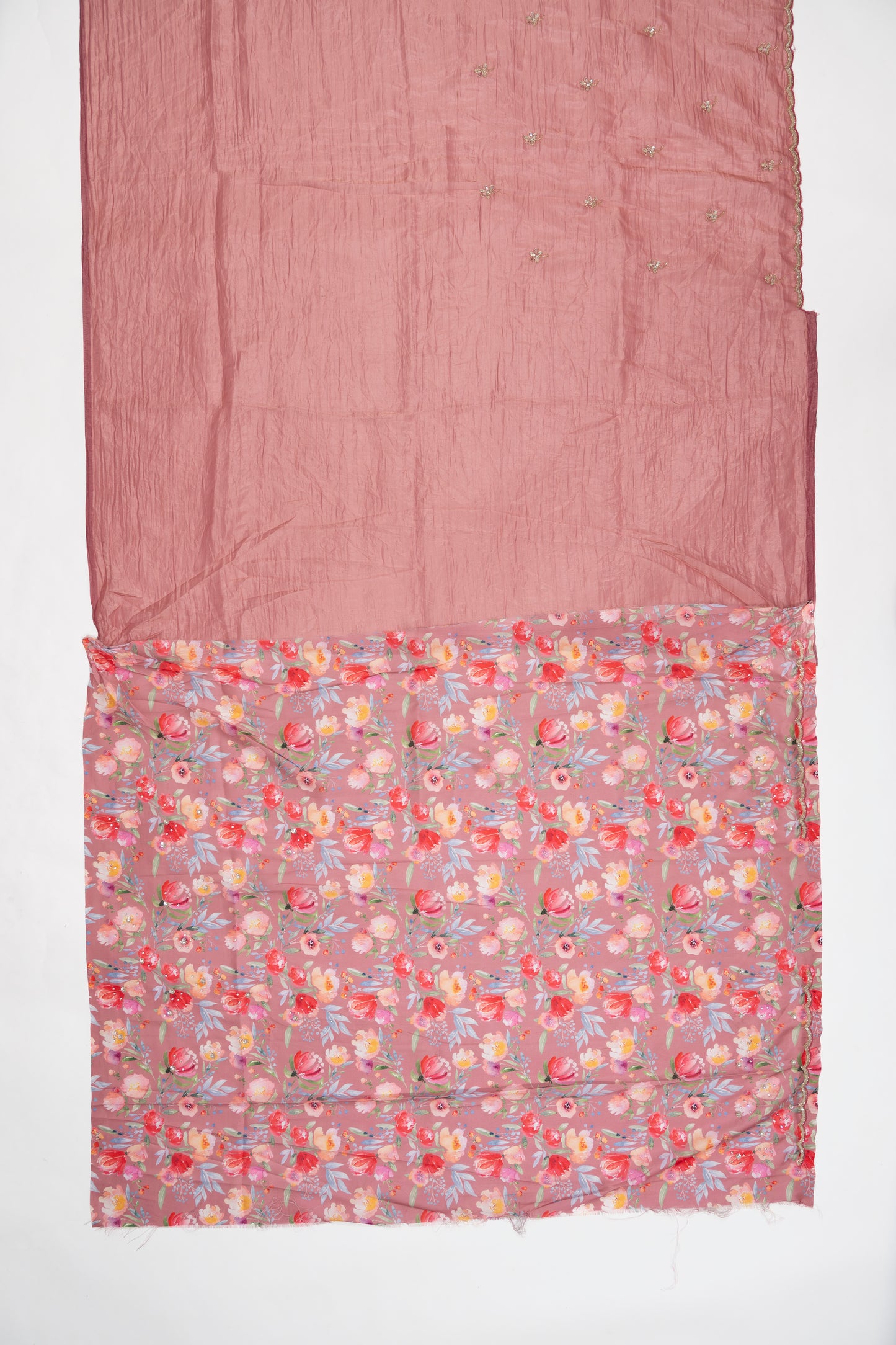 Peach Pink Embroidered Crush Tissue Saree
