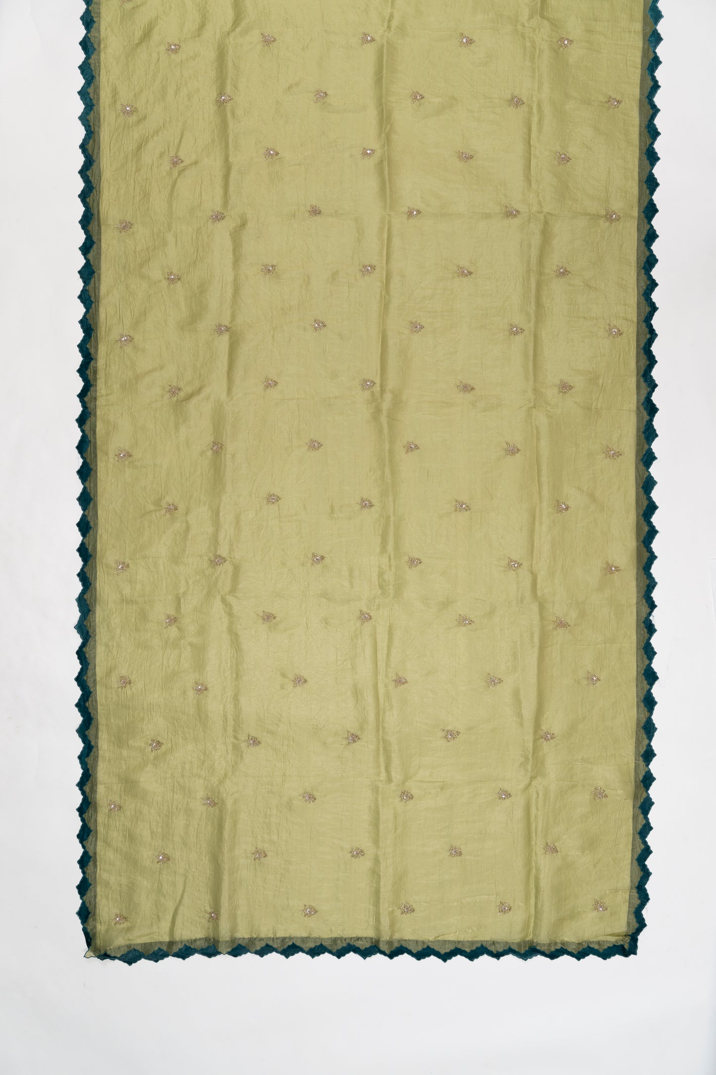 Leaf Green Embroidered Crush Tissue Saree
