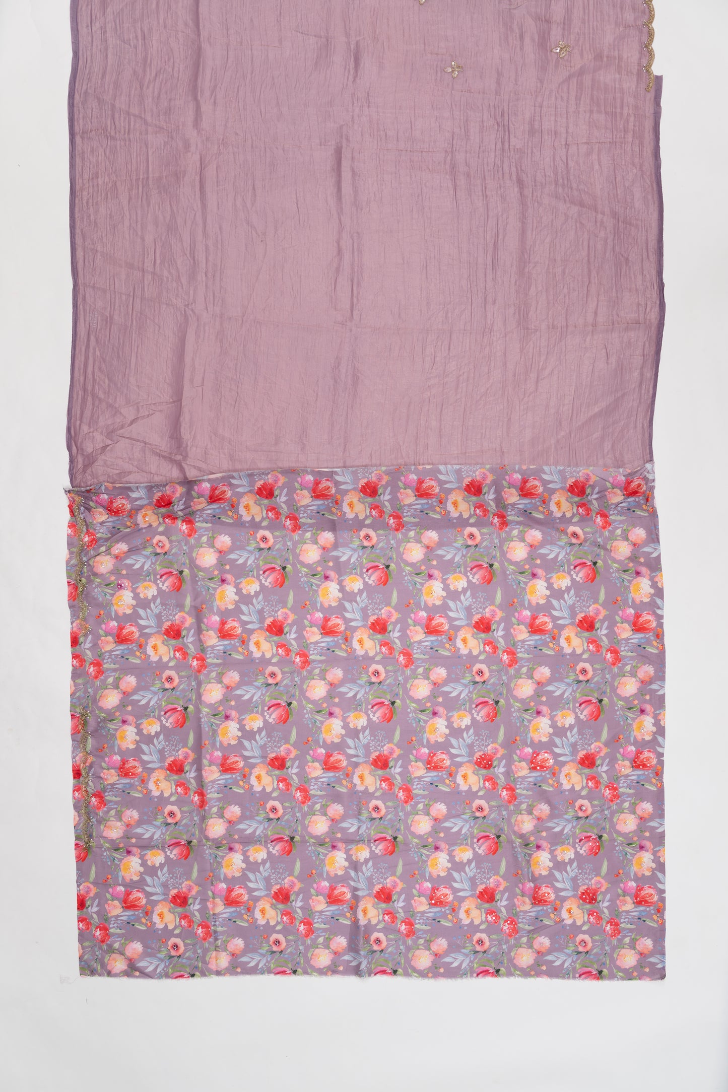 Smyrna Purple Embroidered Crush Tissue Saree