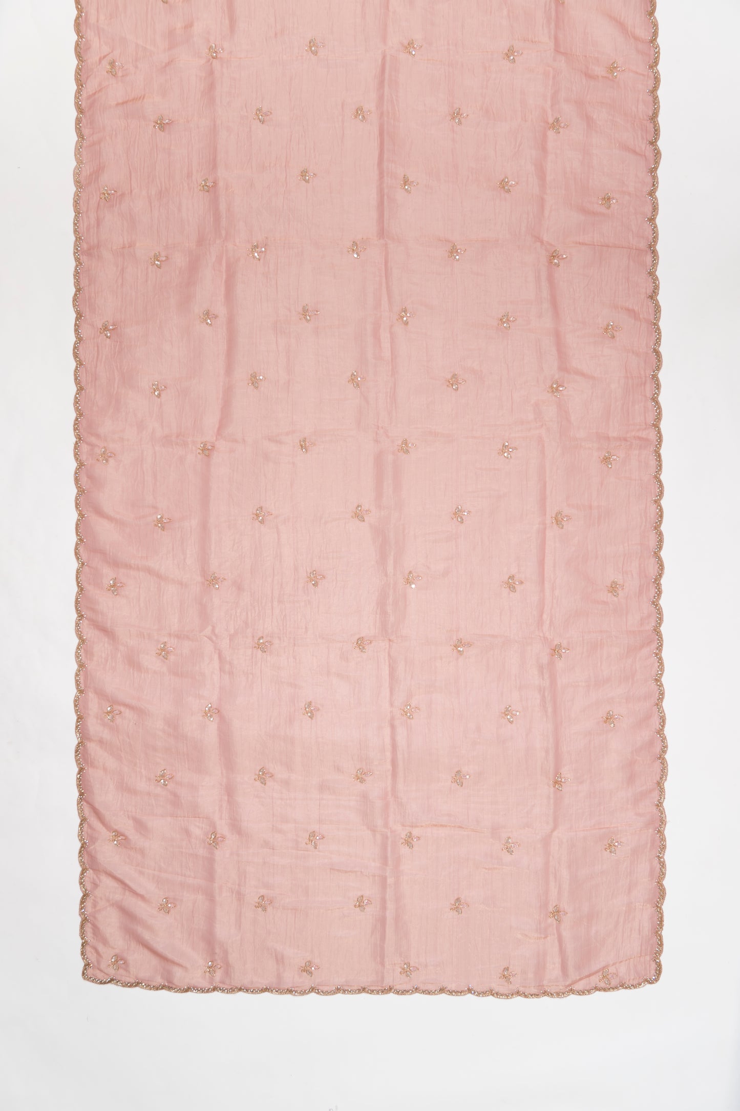 Faded Orange Embroidered Crush Tissue Saree