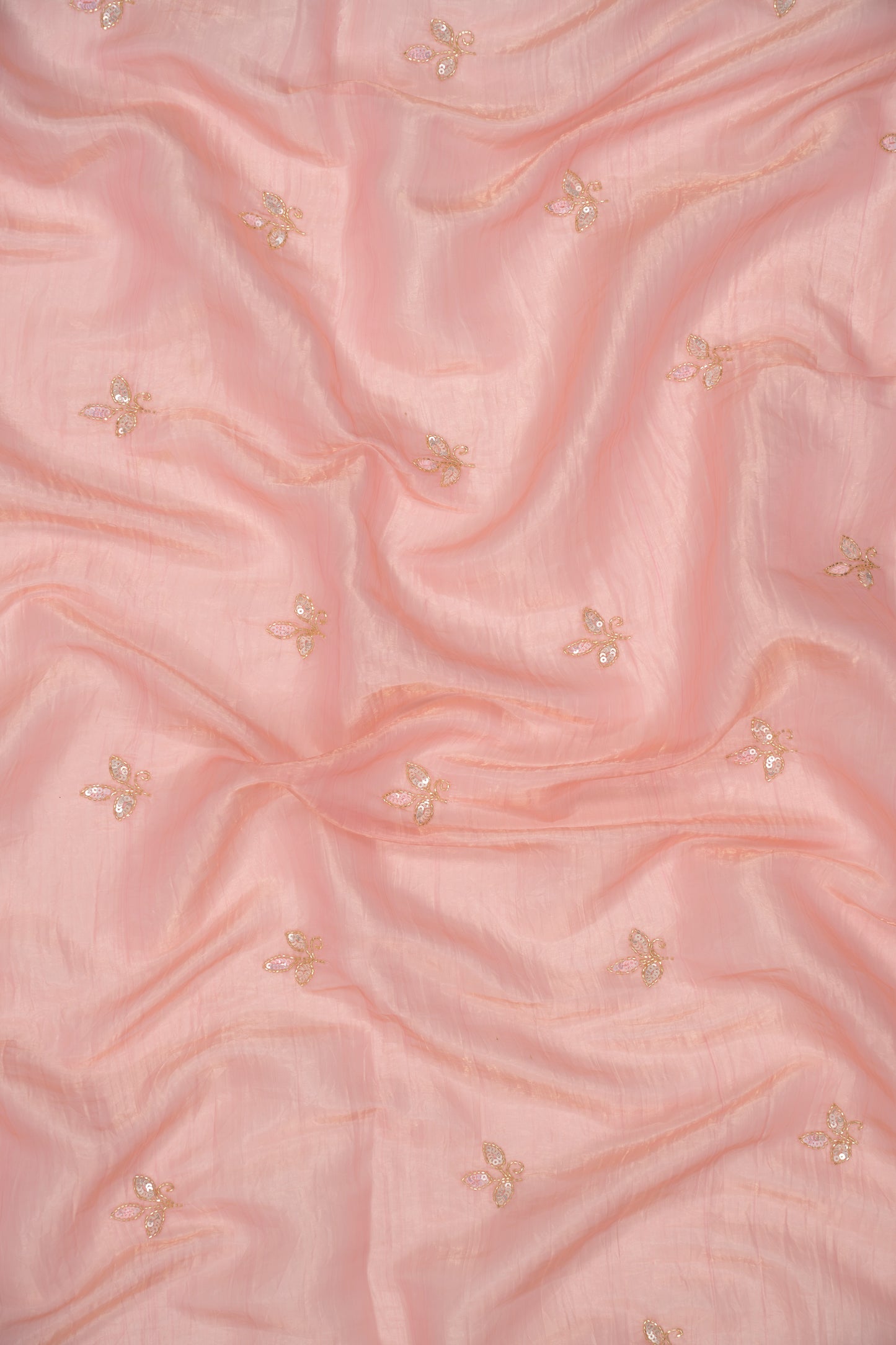 Faded Orange Embroidered Crush Tissue Saree