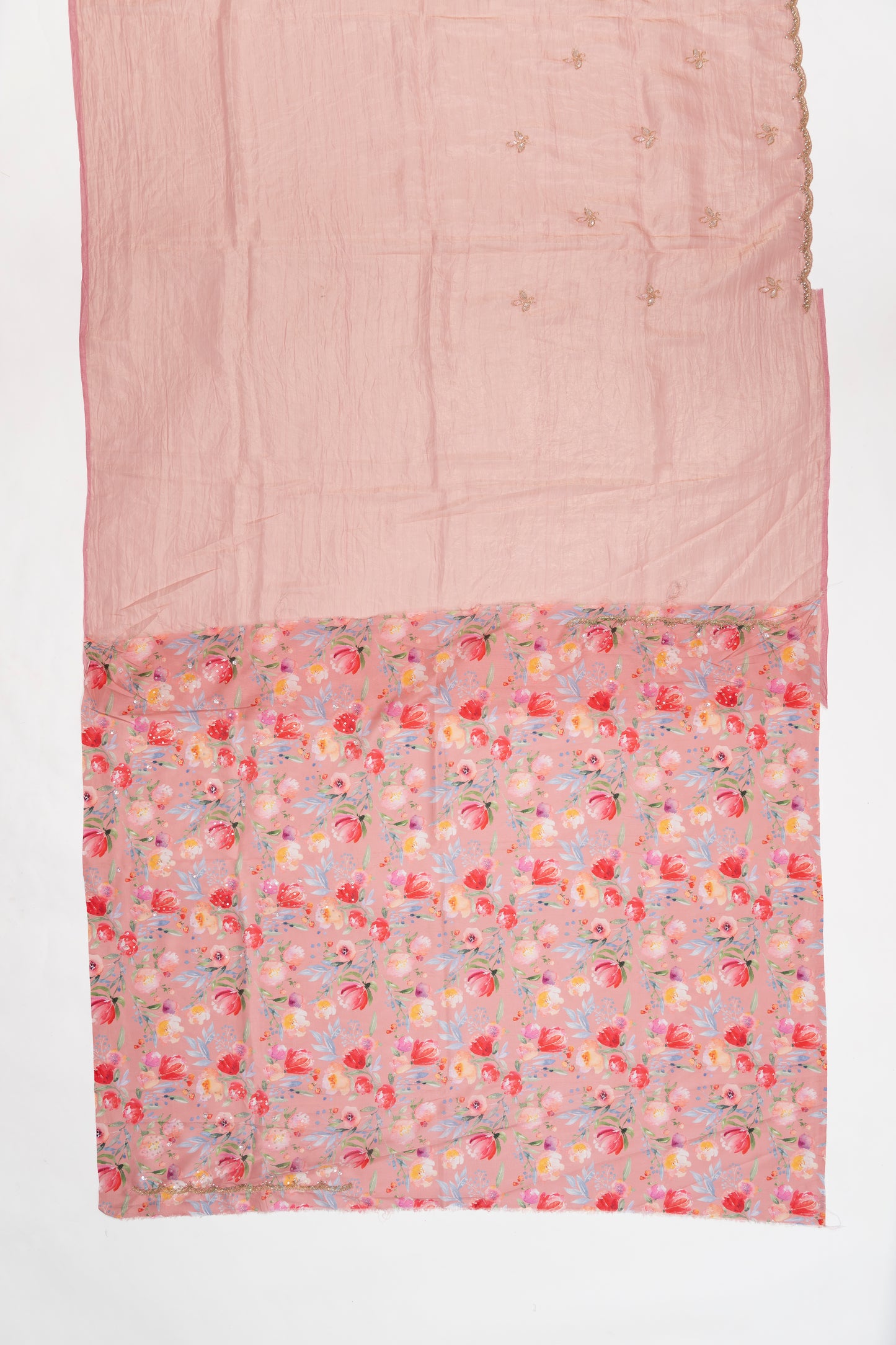 Faded Orange Embroidered Crush Tissue Saree