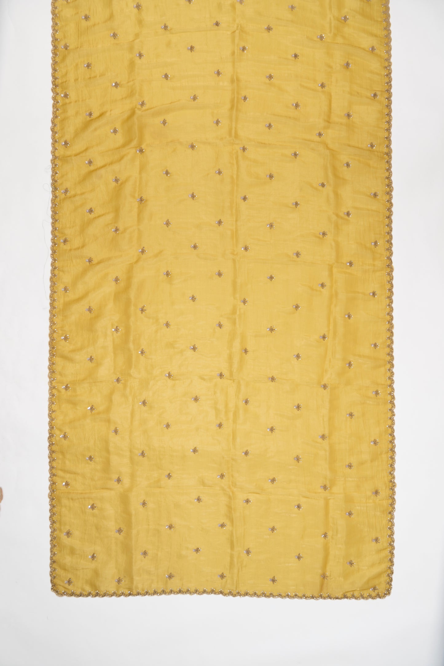 Sunshine Yellow Embroidered Crush Tissue Saree
