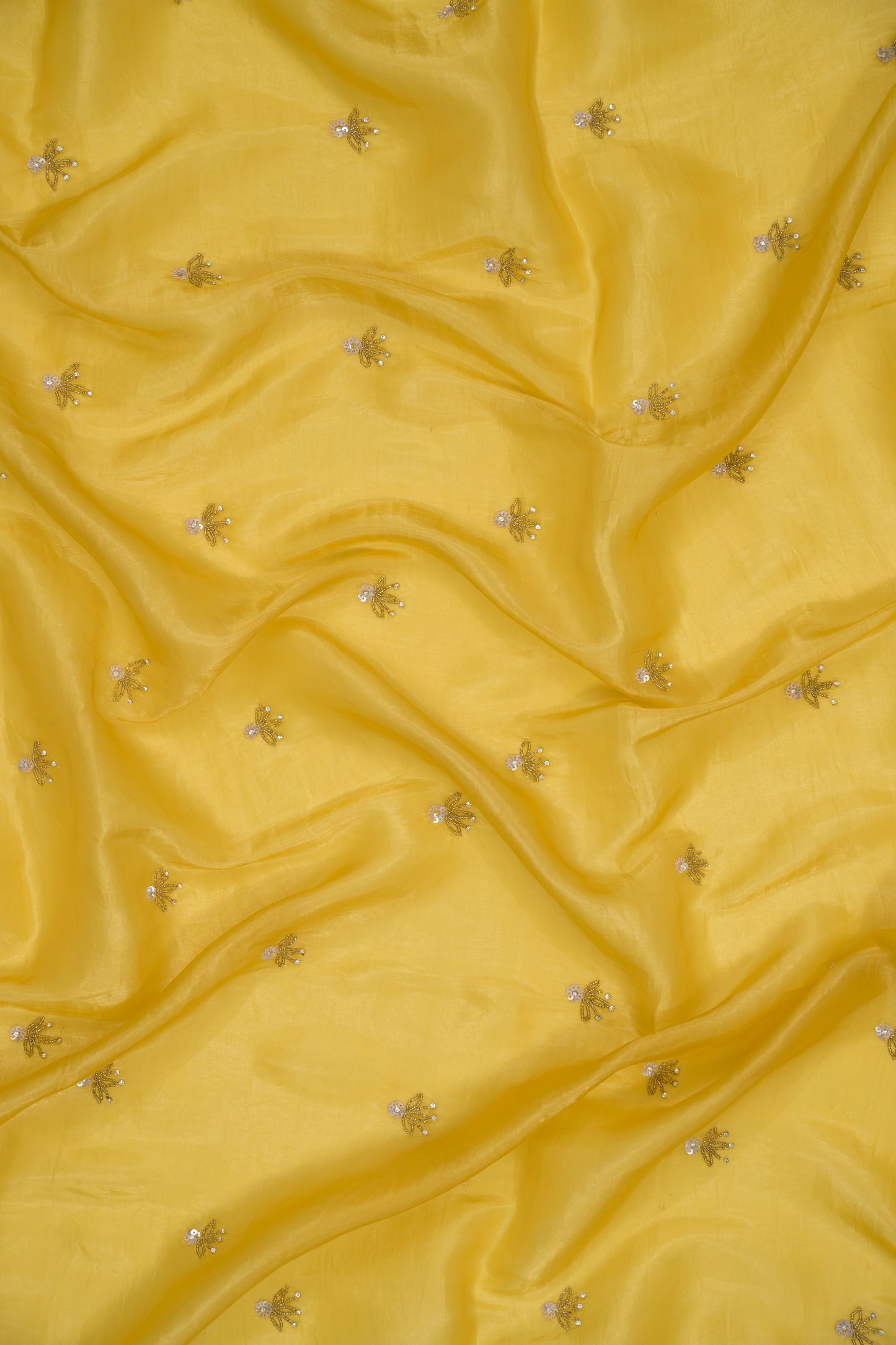 Sunshine Yellow Embroidered Crush Tissue Saree