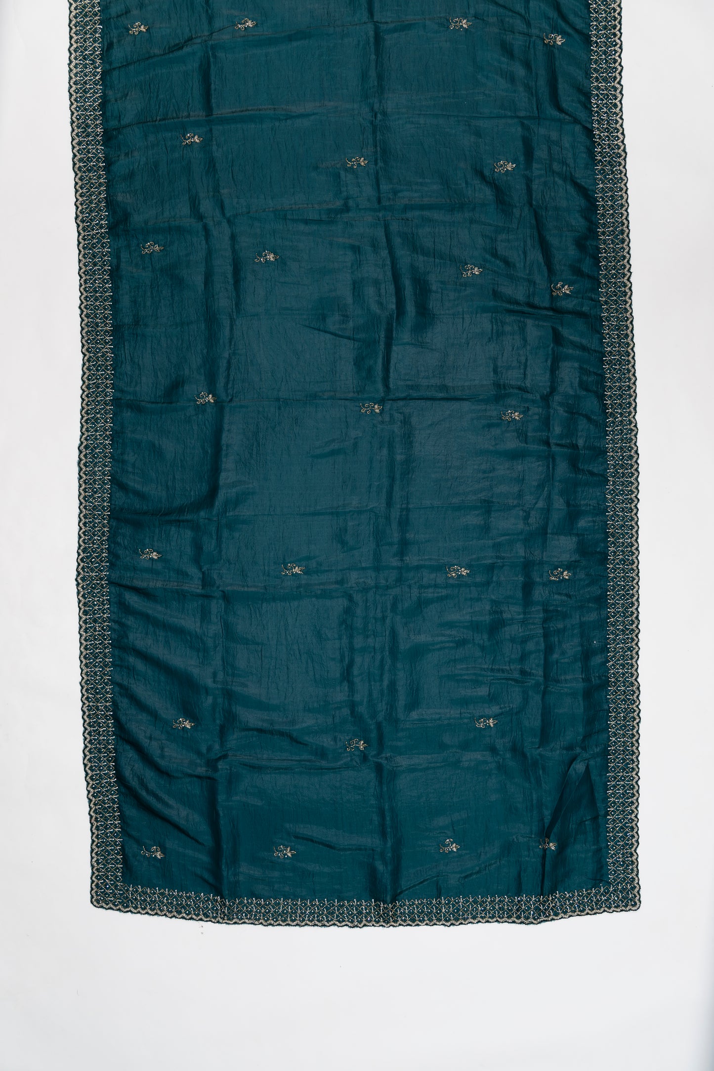 Peacock Green Embroidered Crush Tissue Saree