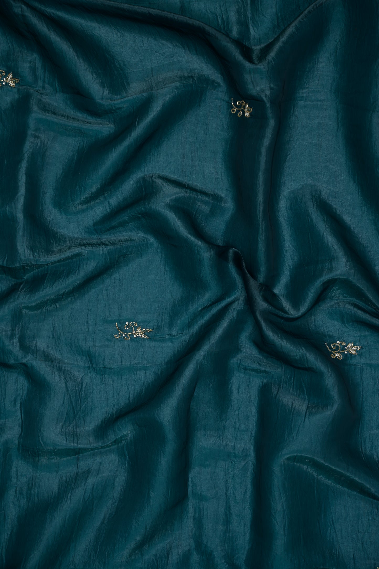 Peacock Green Embroidered Crush Tissue Saree