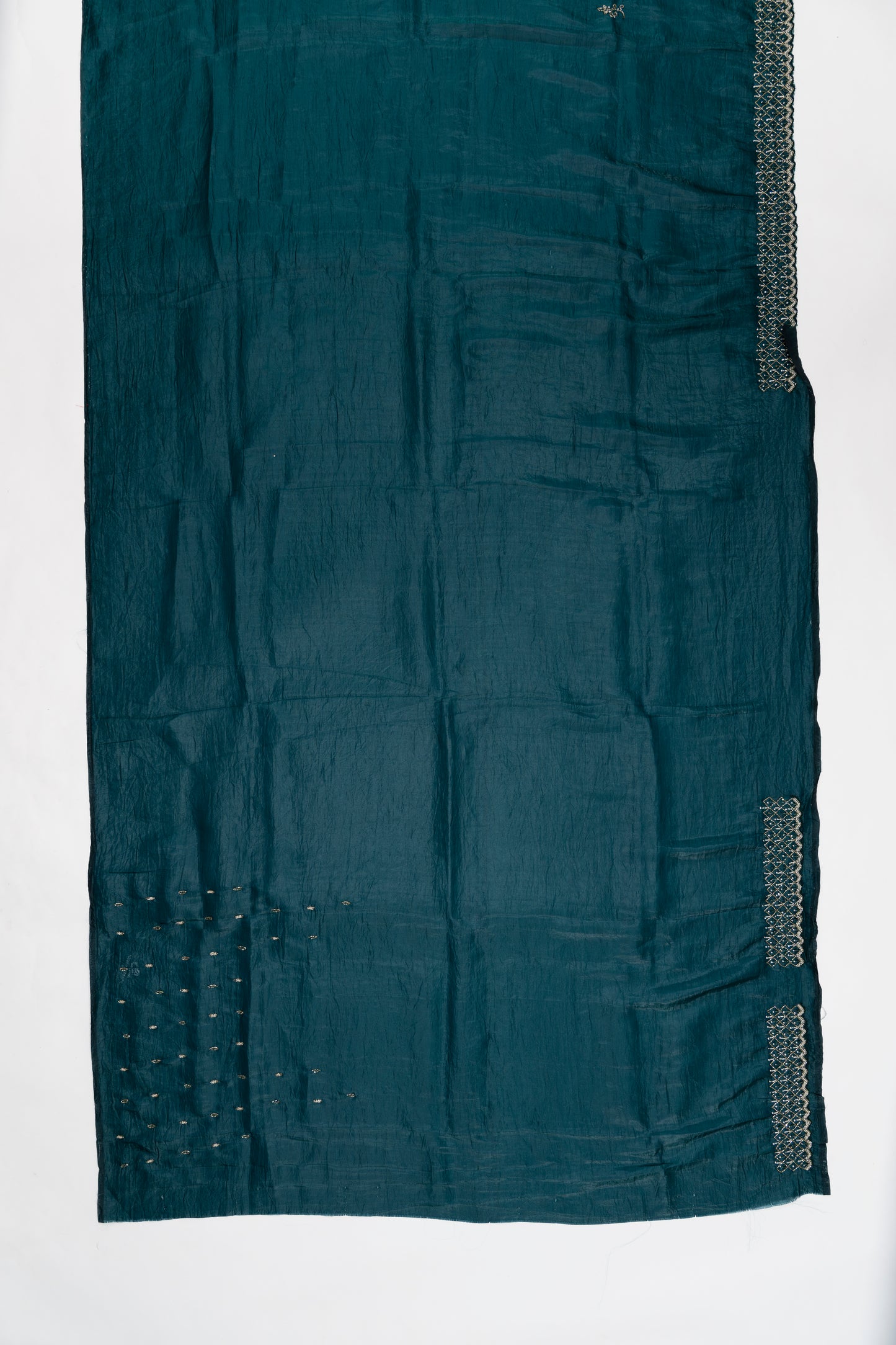 Peacock Green Embroidered Crush Tissue Saree