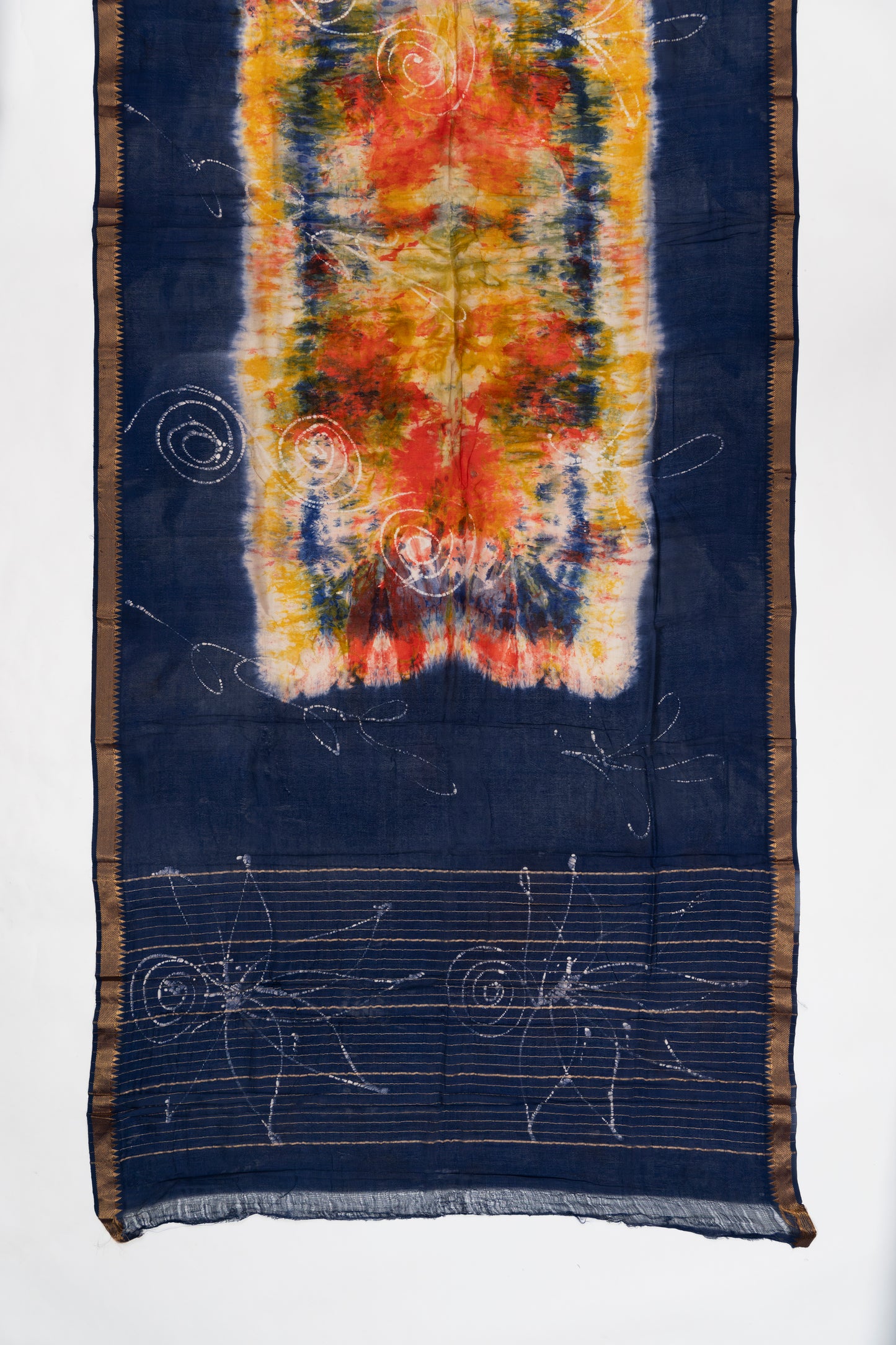Orange And Navy Blue Mangalagiri Seiko Cotton Saree