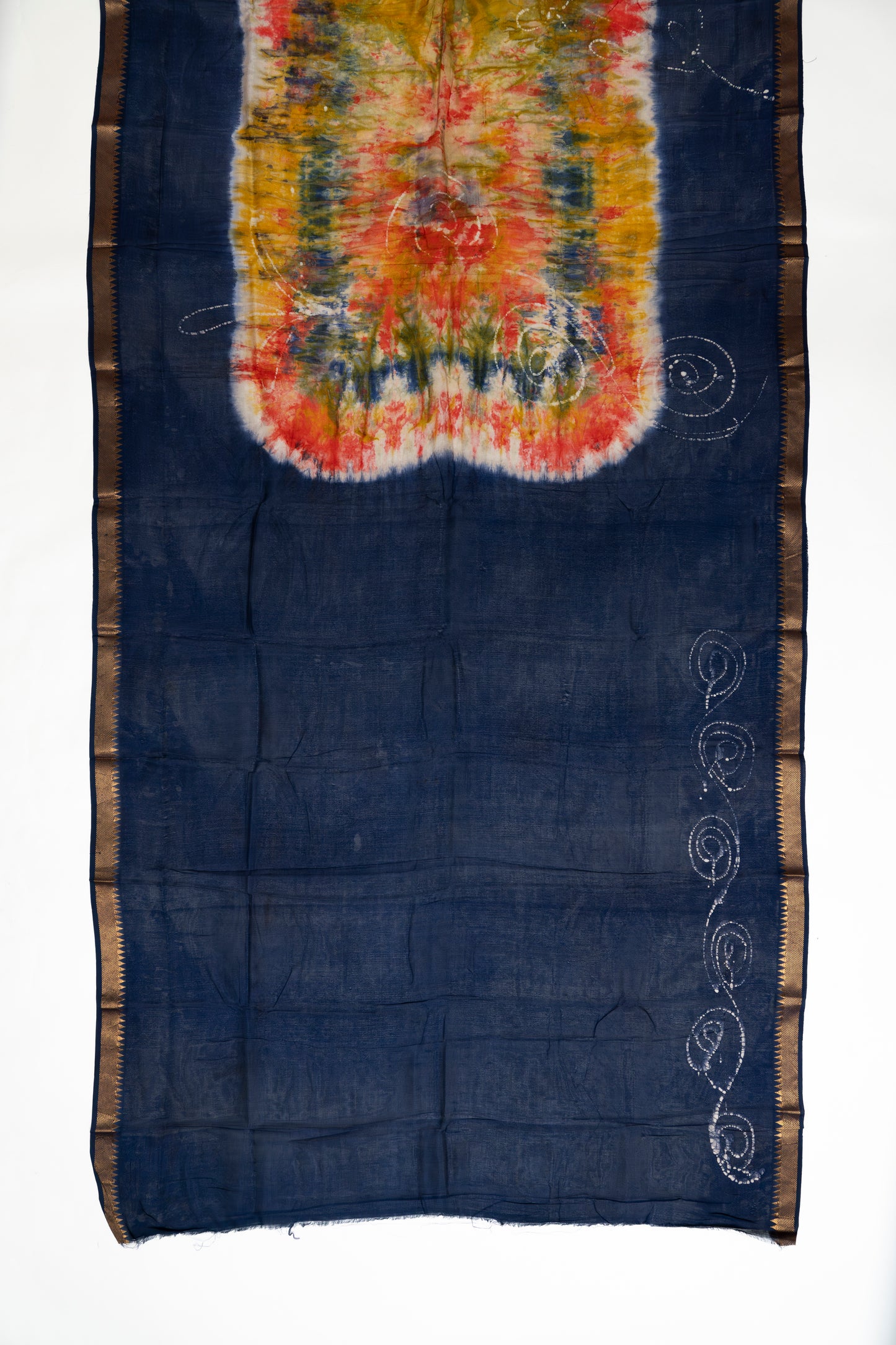 Orange And Navy Blue Mangalagiri Seiko Cotton Saree
