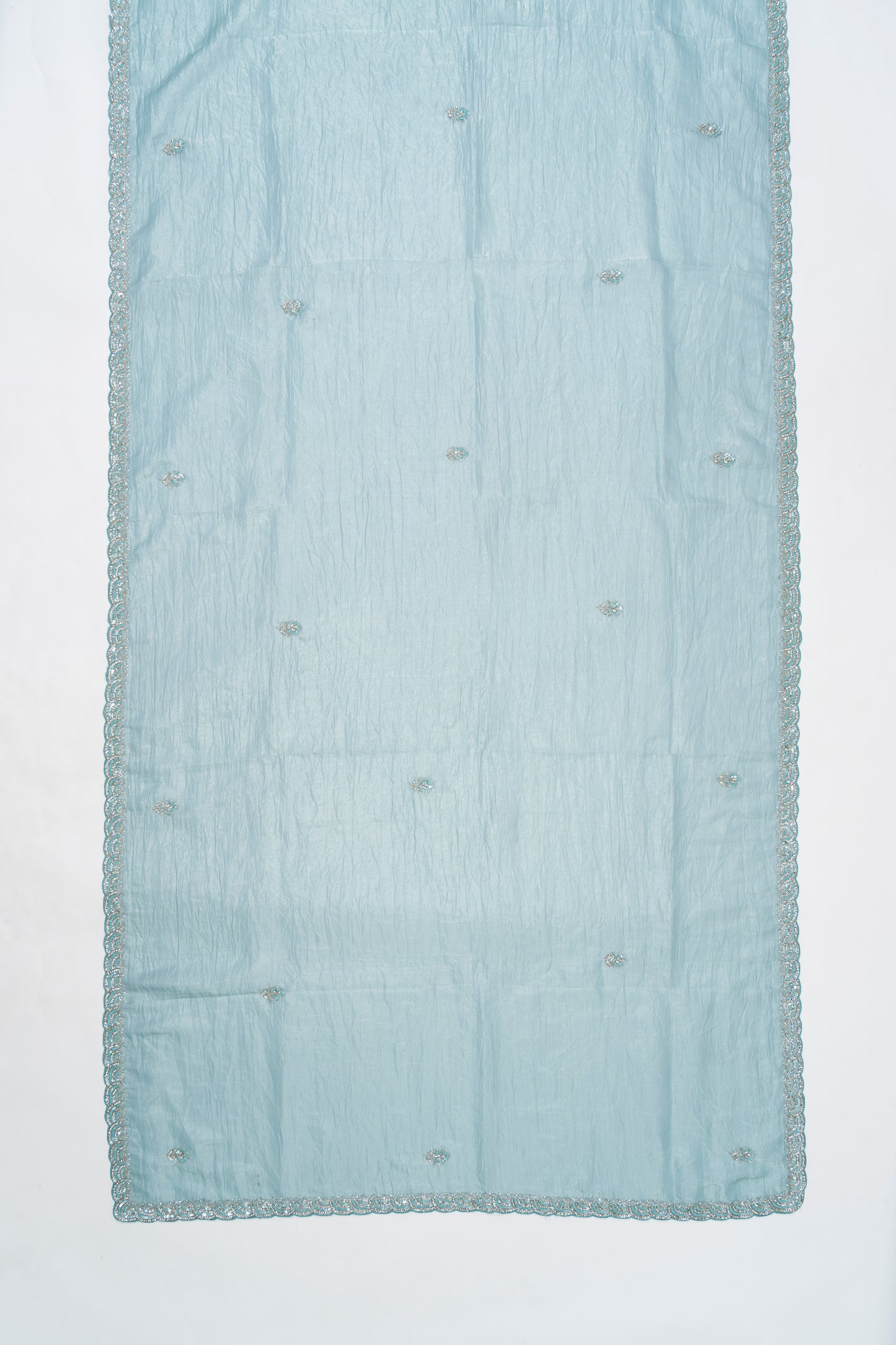 Sky Blue Embroidery Glass Tissue Saree