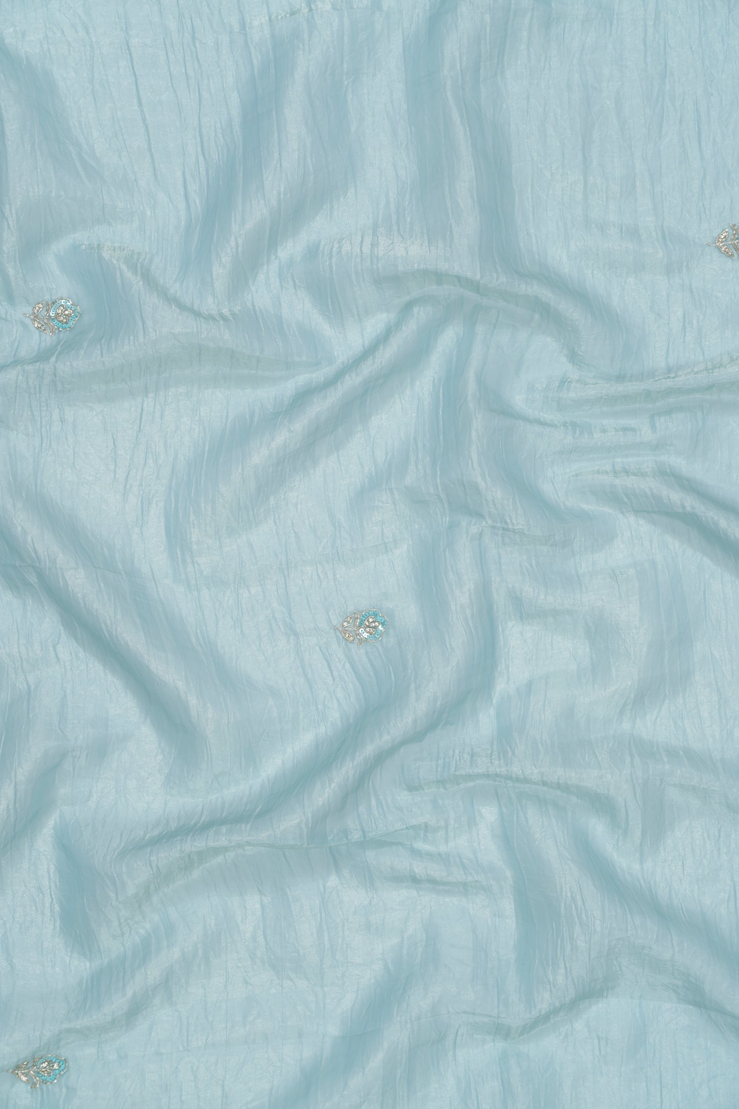 Sky Blue Embroidery Glass Tissue Saree