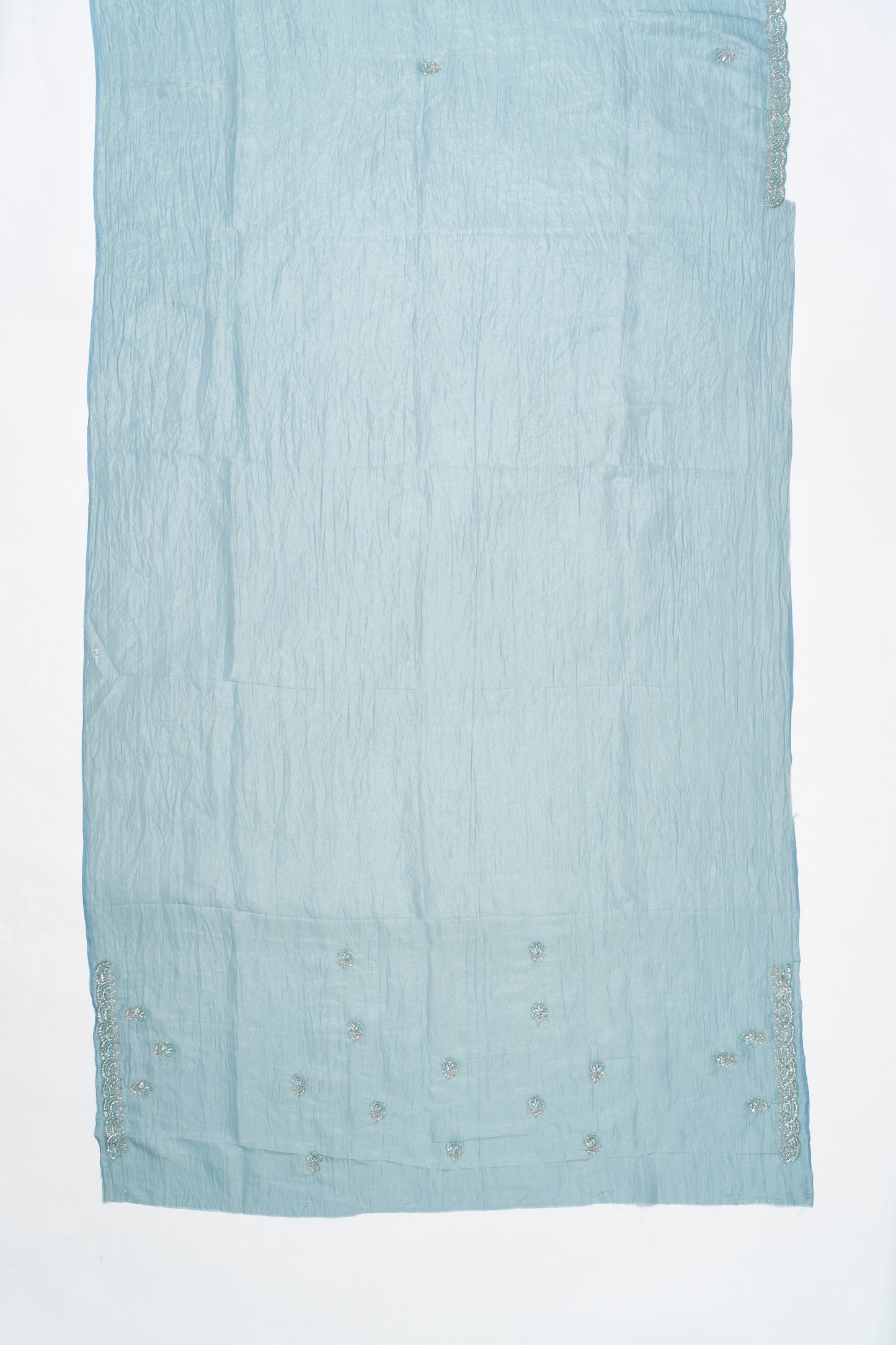 Sky Blue Embroidery Glass Tissue Saree