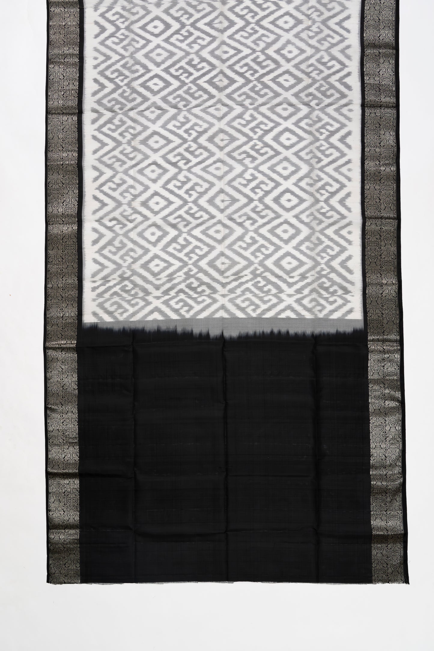 White & Black Ikat Soft Silk Saree