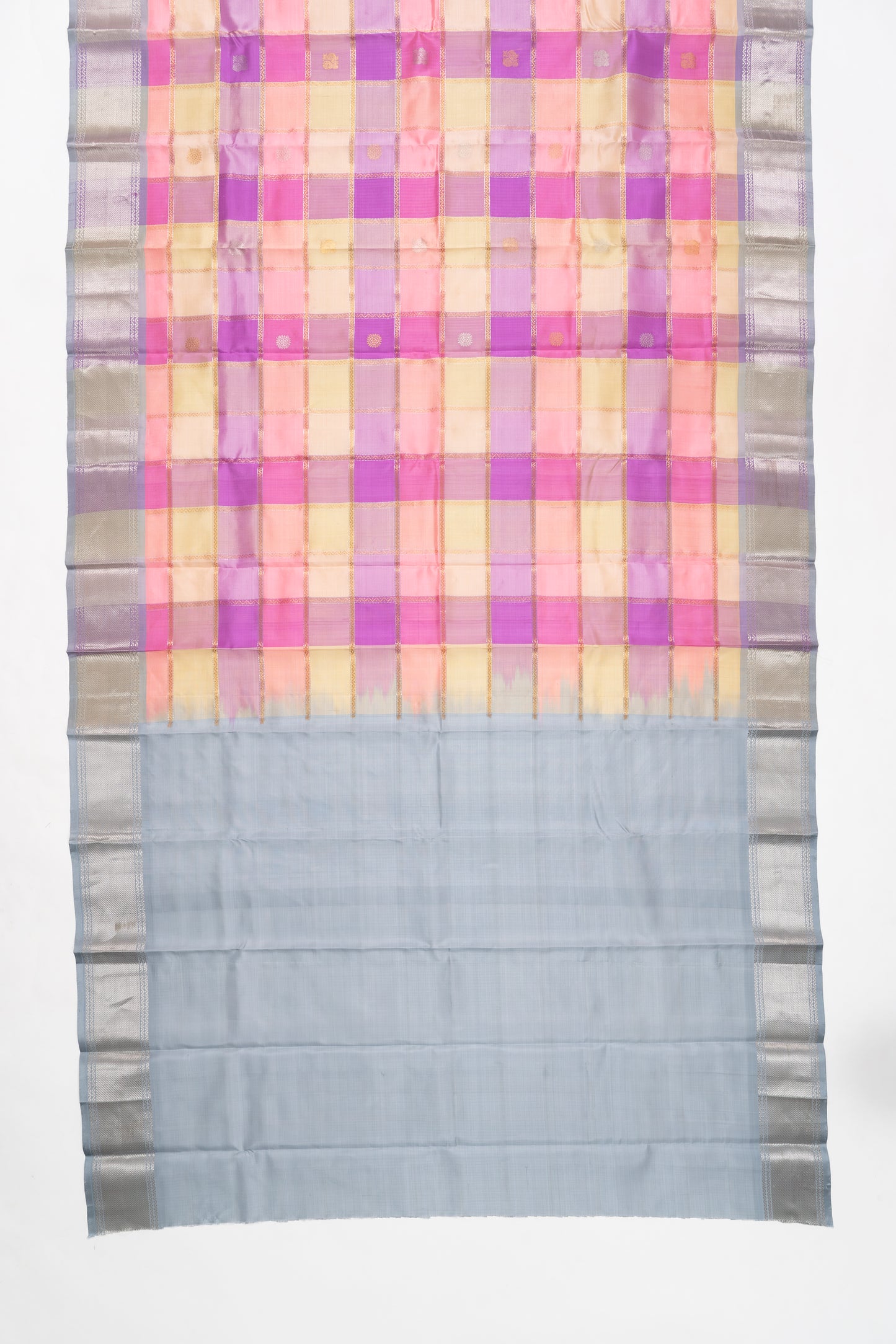 Peach Multicolour Checks Mangalagiri Pattu Saree