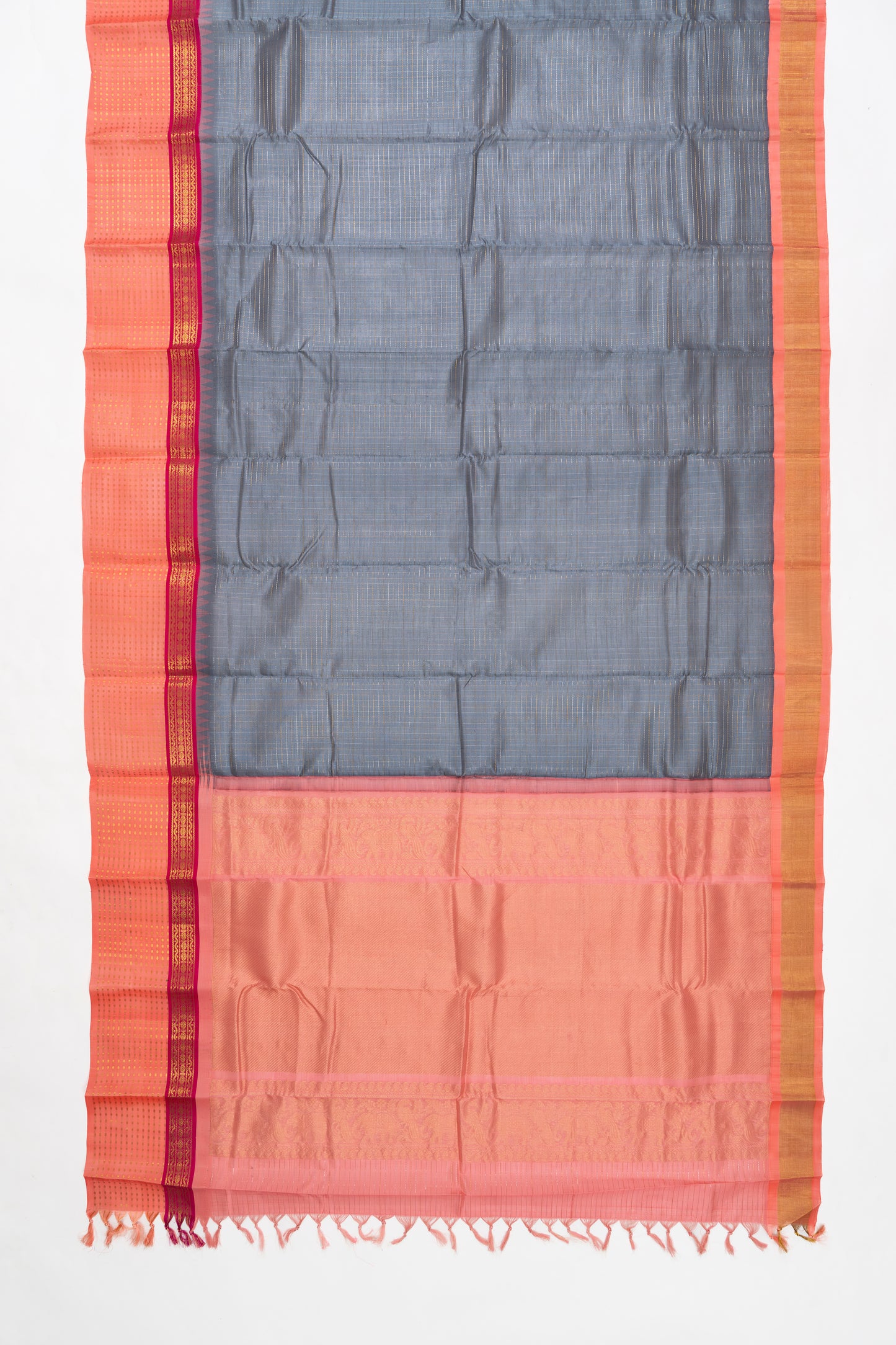 Grey & Peach Mangalagiri Pattu Saree
