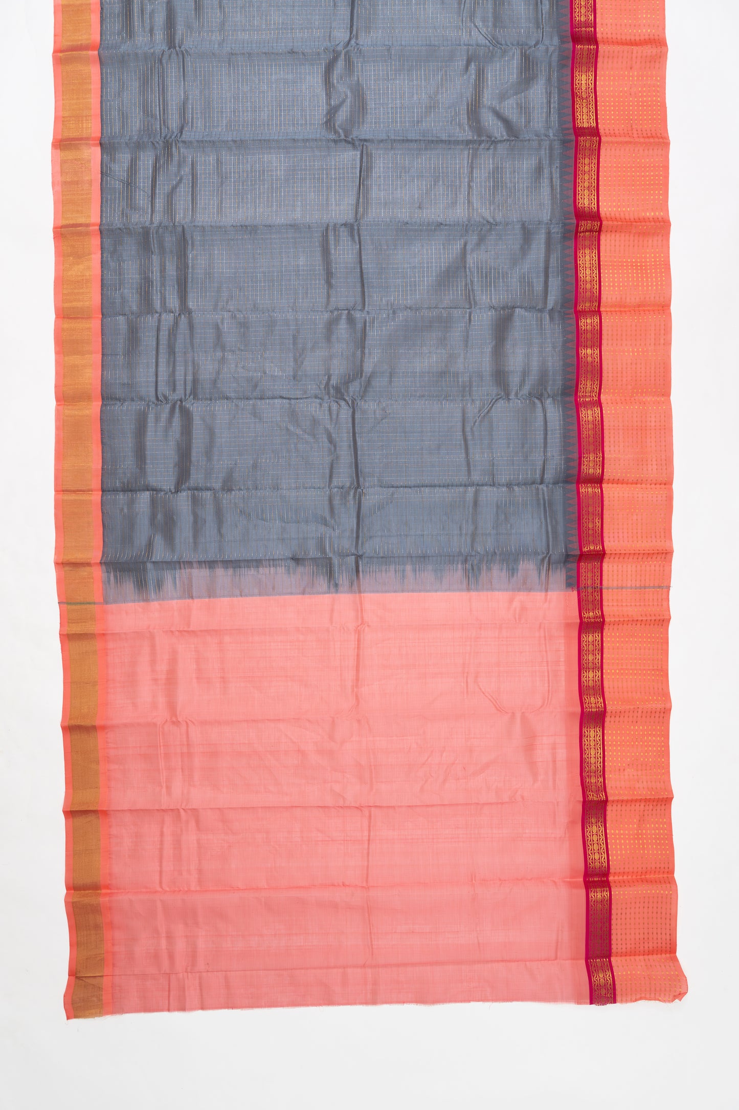 Grey & Peach Mangalagiri Pattu Saree