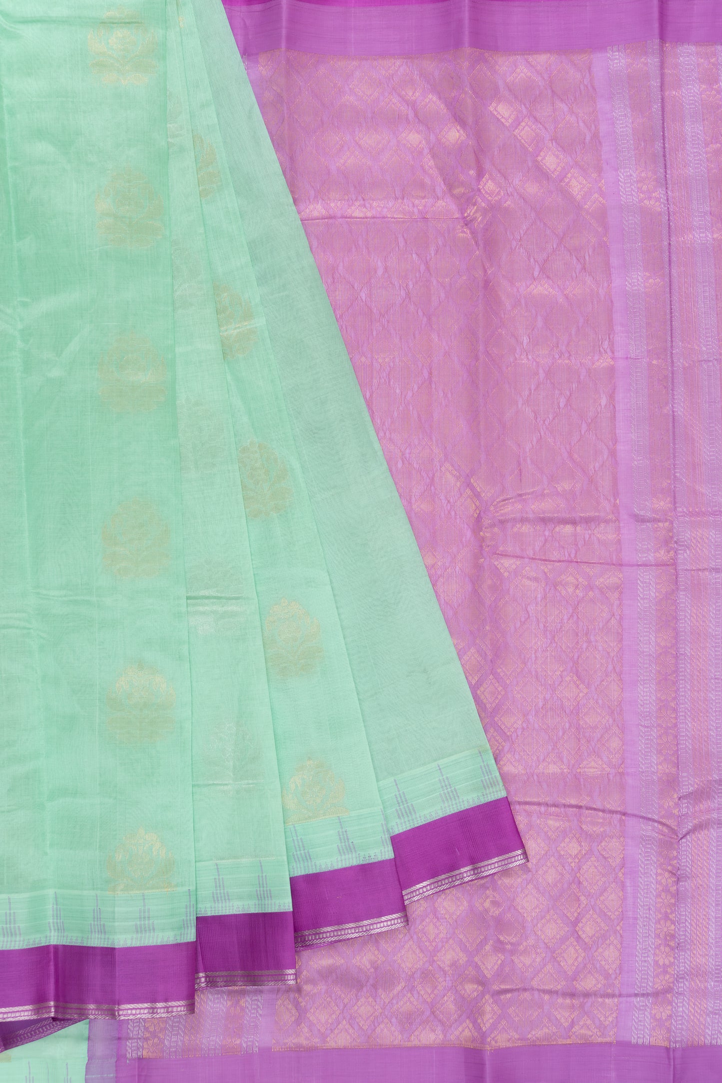 Sea Green & Pink Mangalagiri Pattu Saree