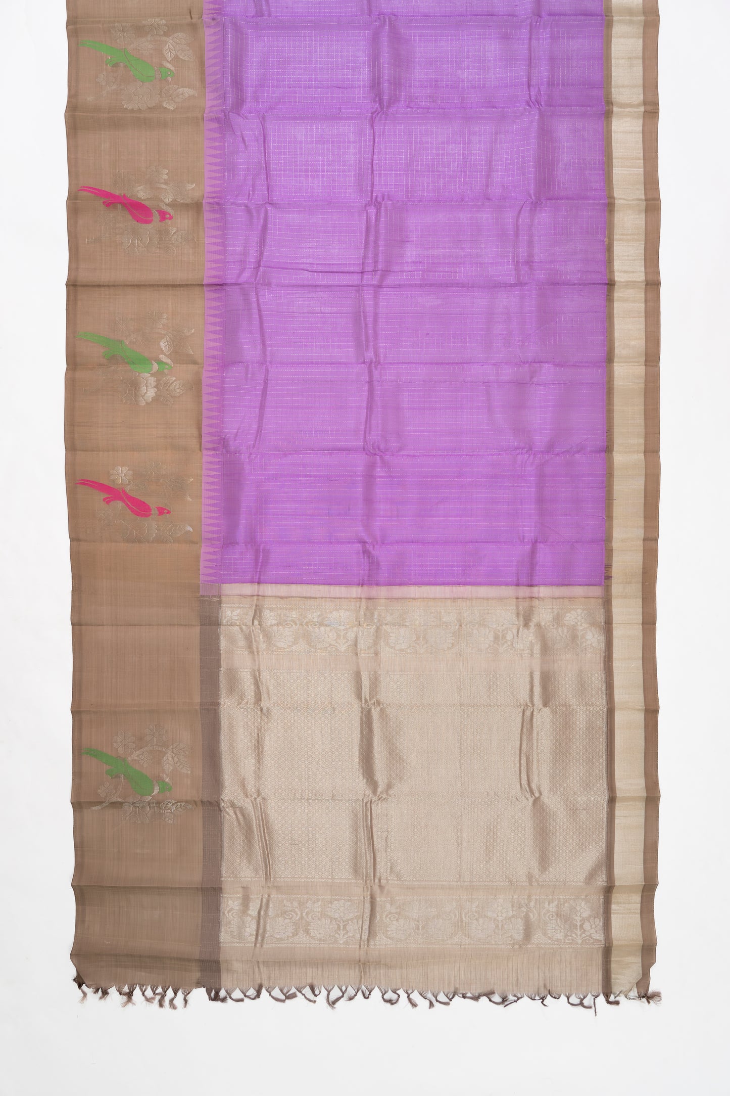 Lavender & Gold Checks Mangalagiri Pattu Saree