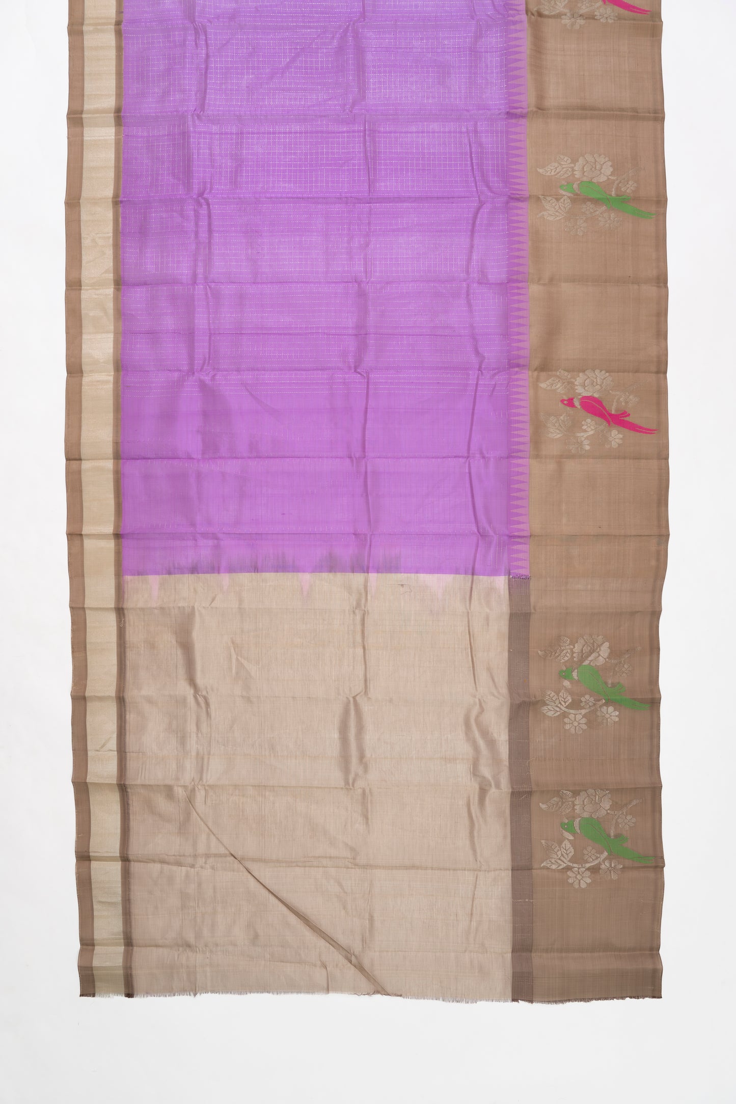 Lavender & Gold Checks Mangalagiri Pattu Saree