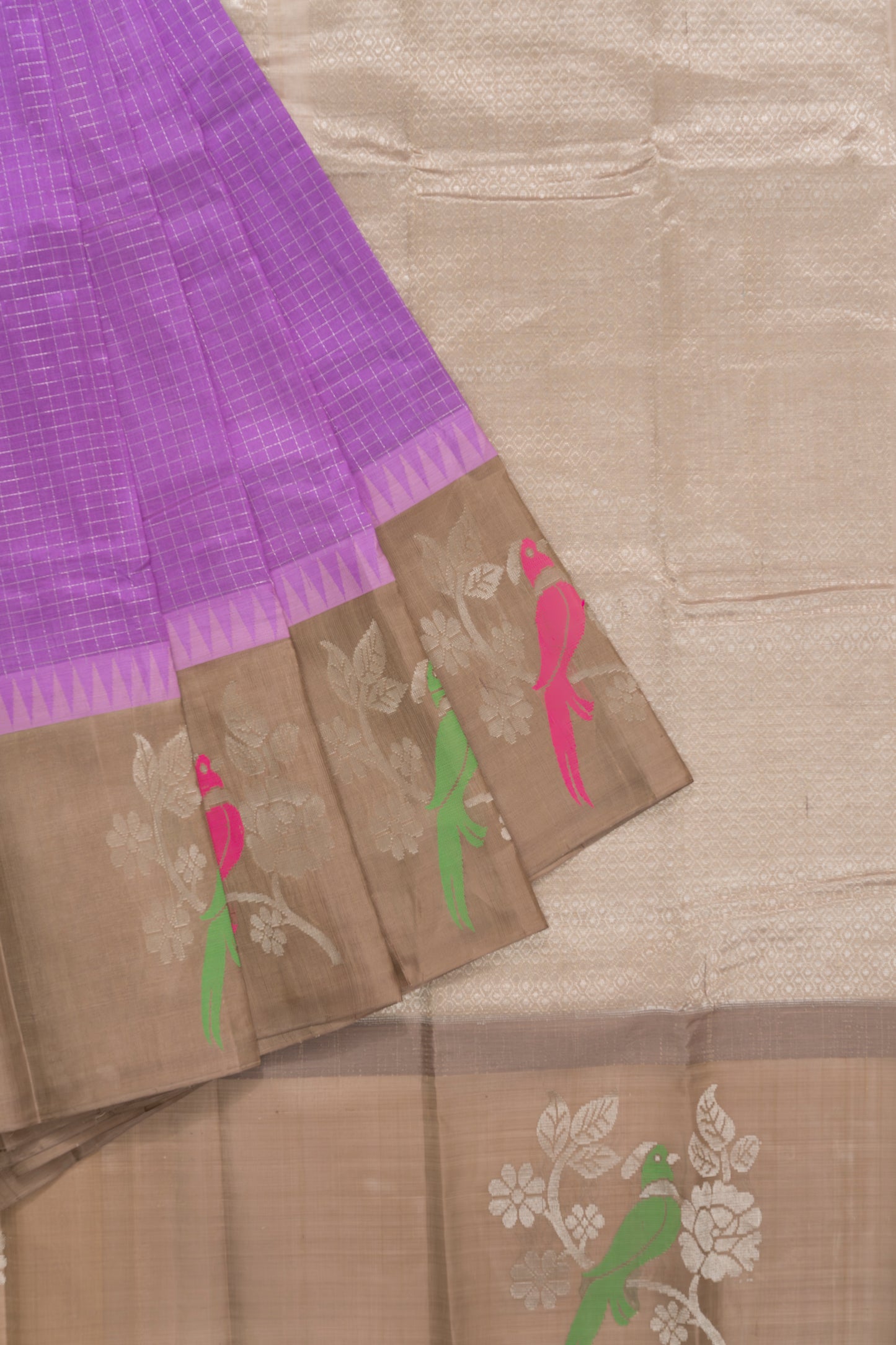 Lavender & Gold Checks Mangalagiri Pattu Saree
