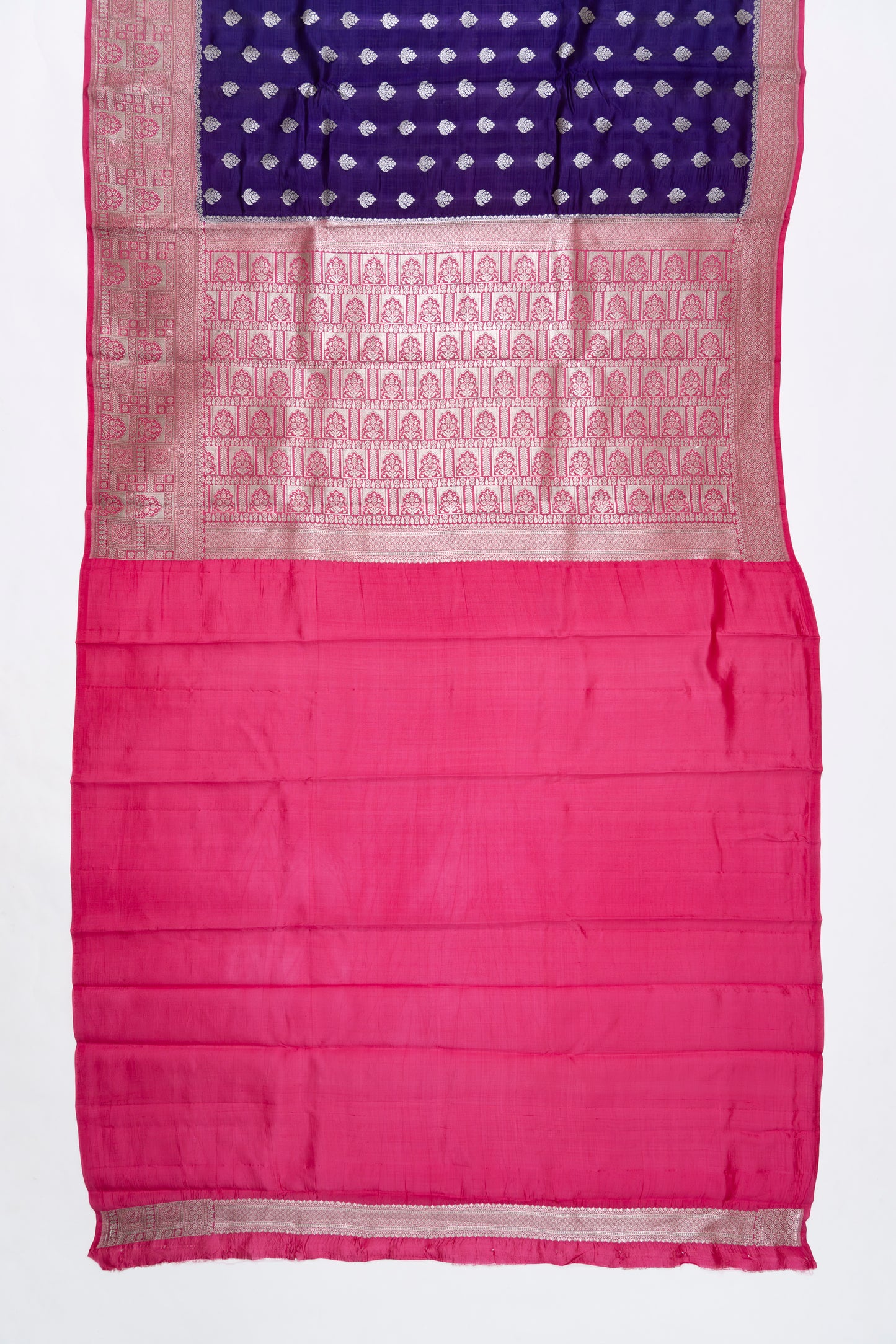 Purple And Peach Butti Raw Mango Saree