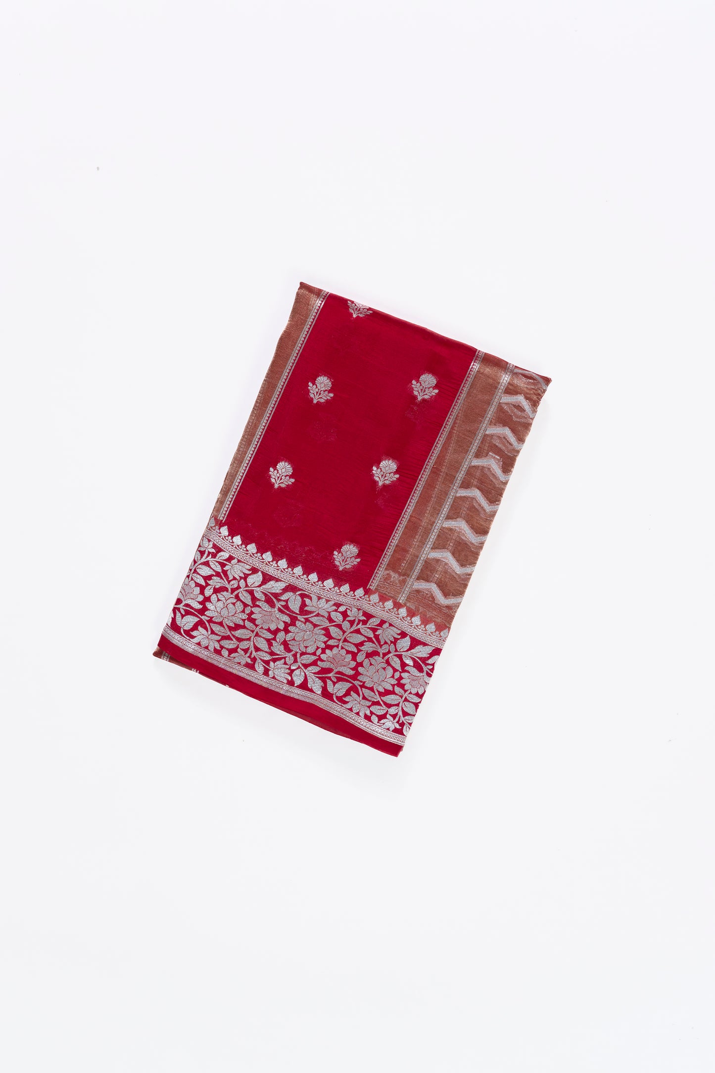 Bright Red Stripes Raw Mango Saree