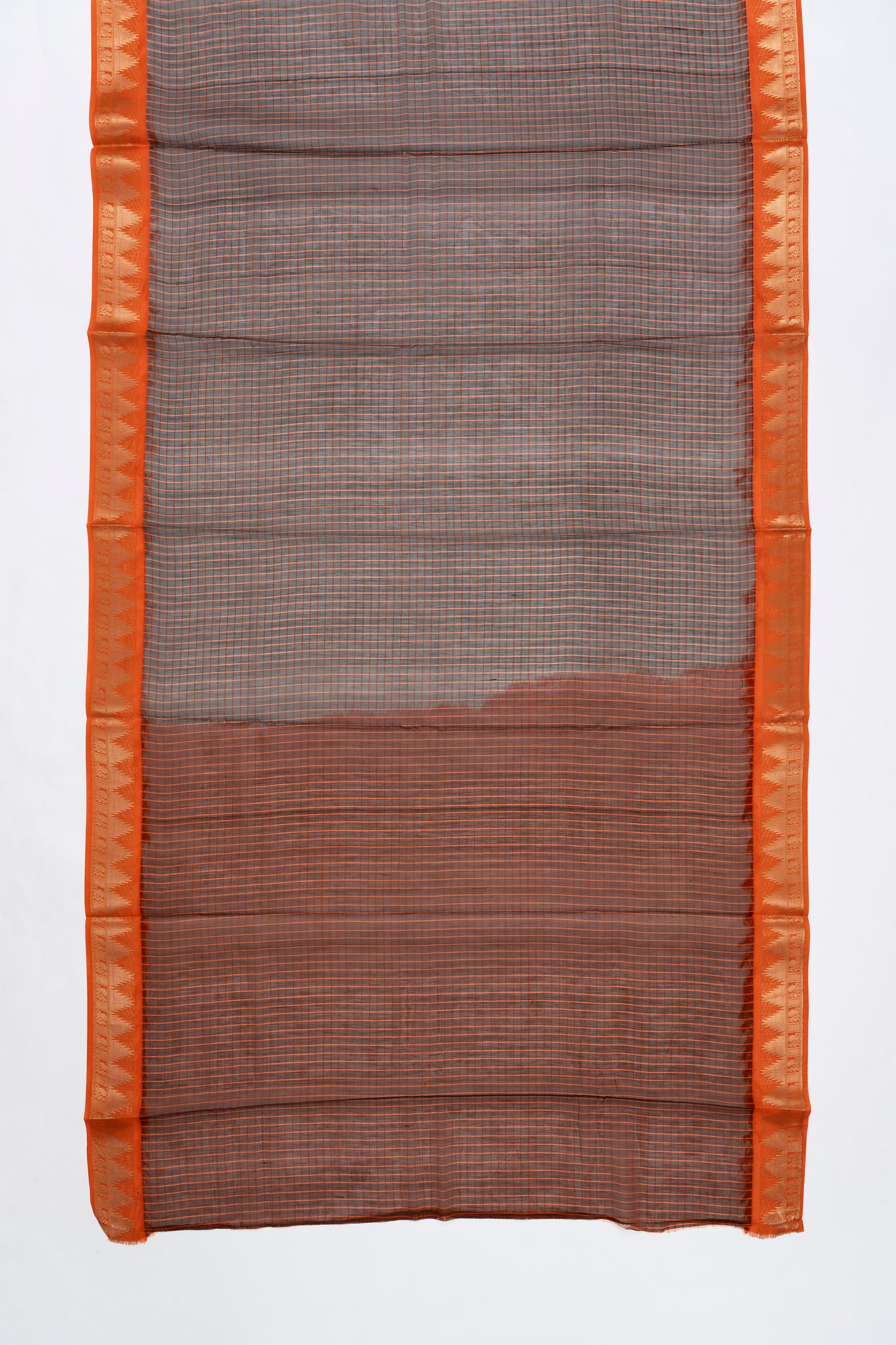 Grey & Orange Checks Chanderi Seiko Saree
