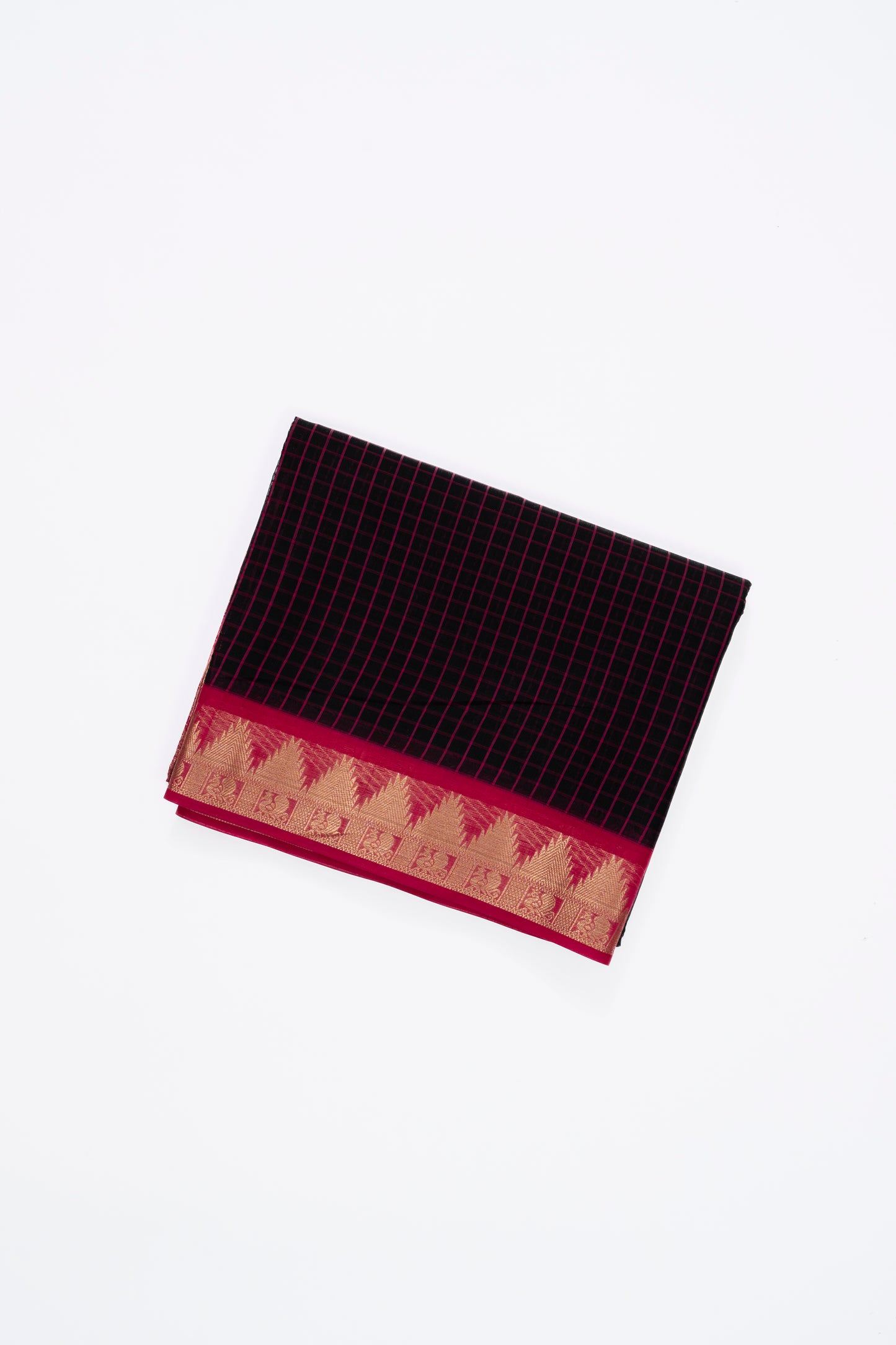 Pink & Black Checks Arani Pattu Silk Saree