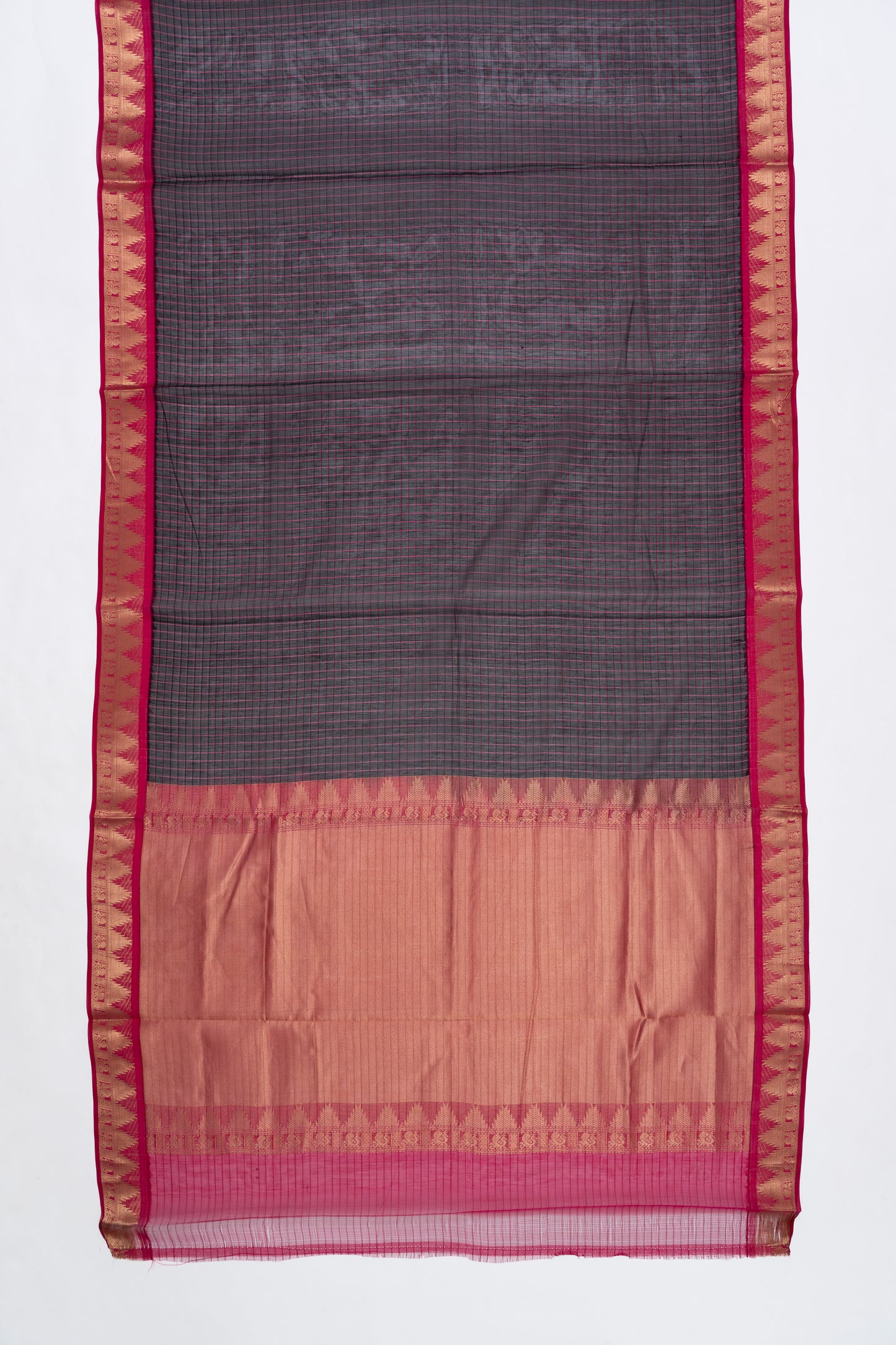 Pink & Black Checks Arani Pattu Silk Saree