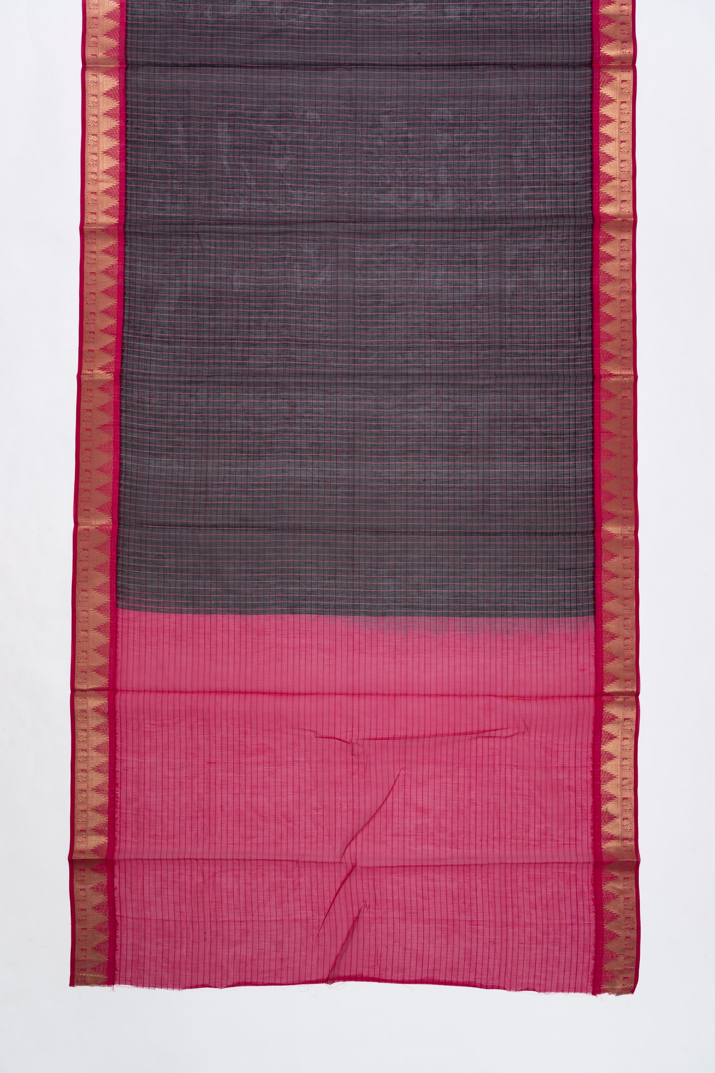 Pink & Black Checks Arani Pattu Silk Saree