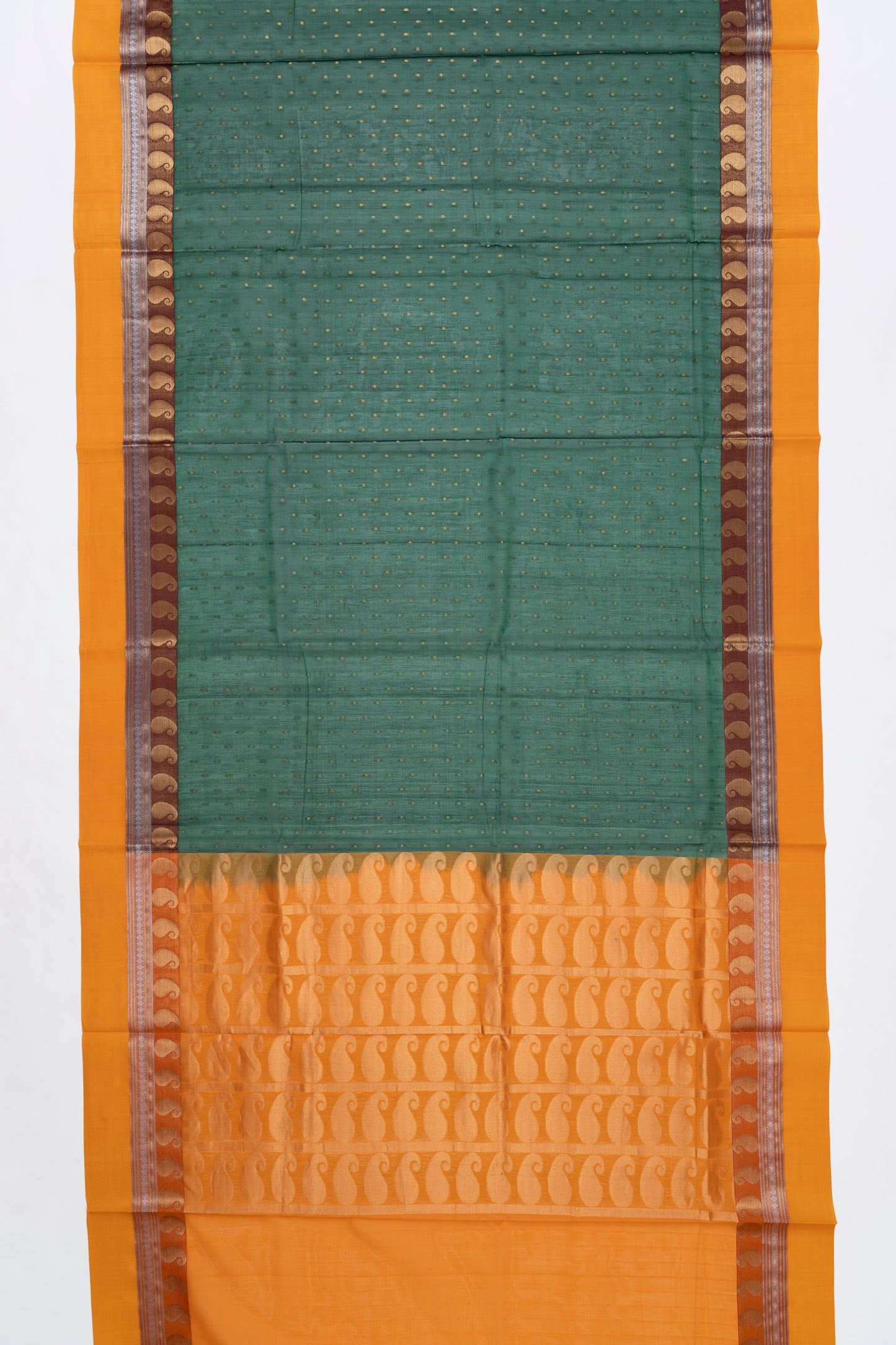 Bottle Green & Yellow Checks Arani Pattu Silk Saree