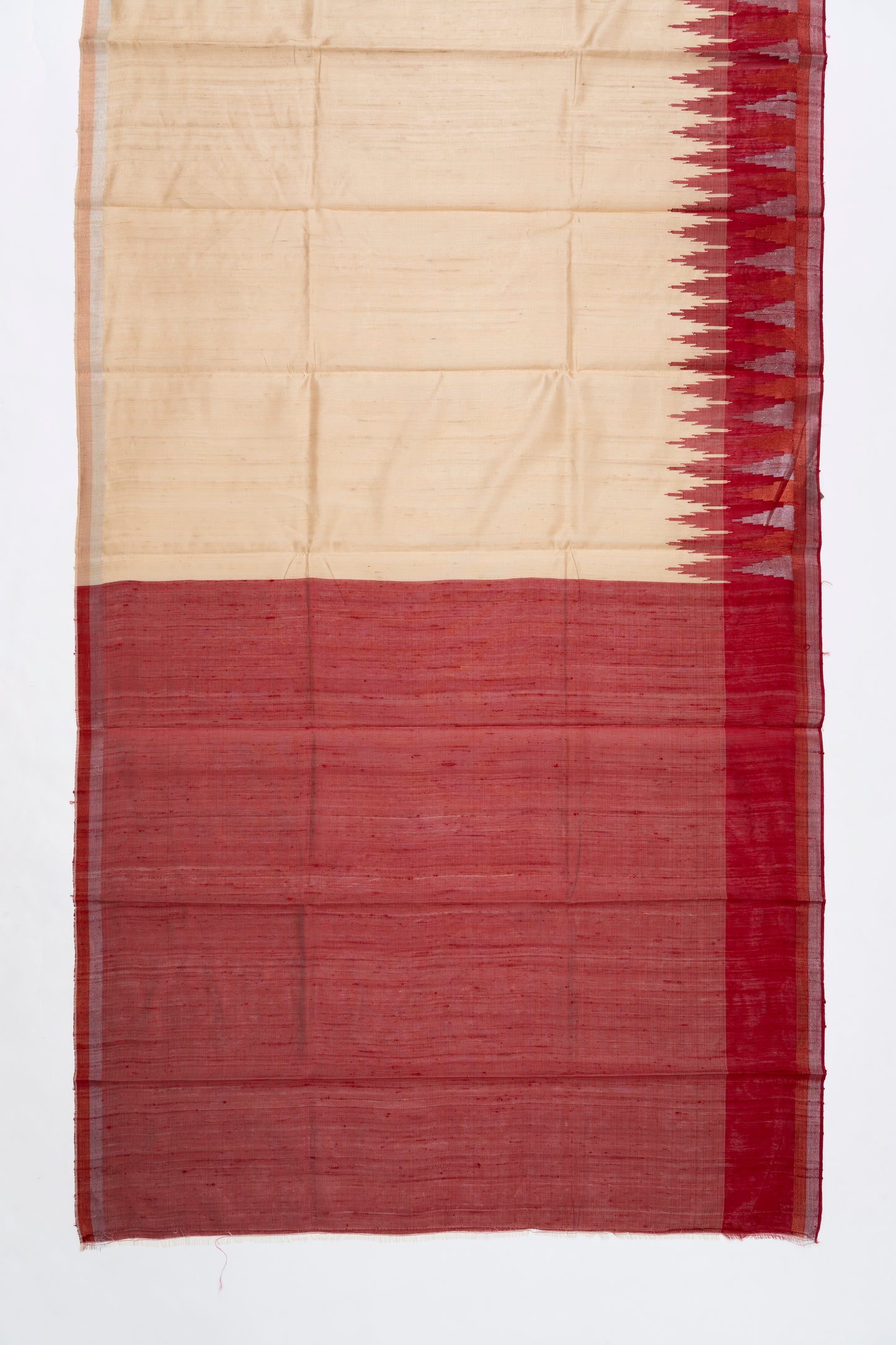 Coral Peach & Red Jute Silk Saree