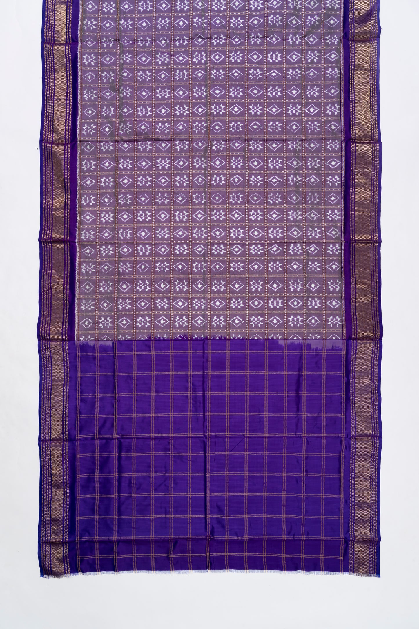 Lavender Checks Pochampally Silk Saree