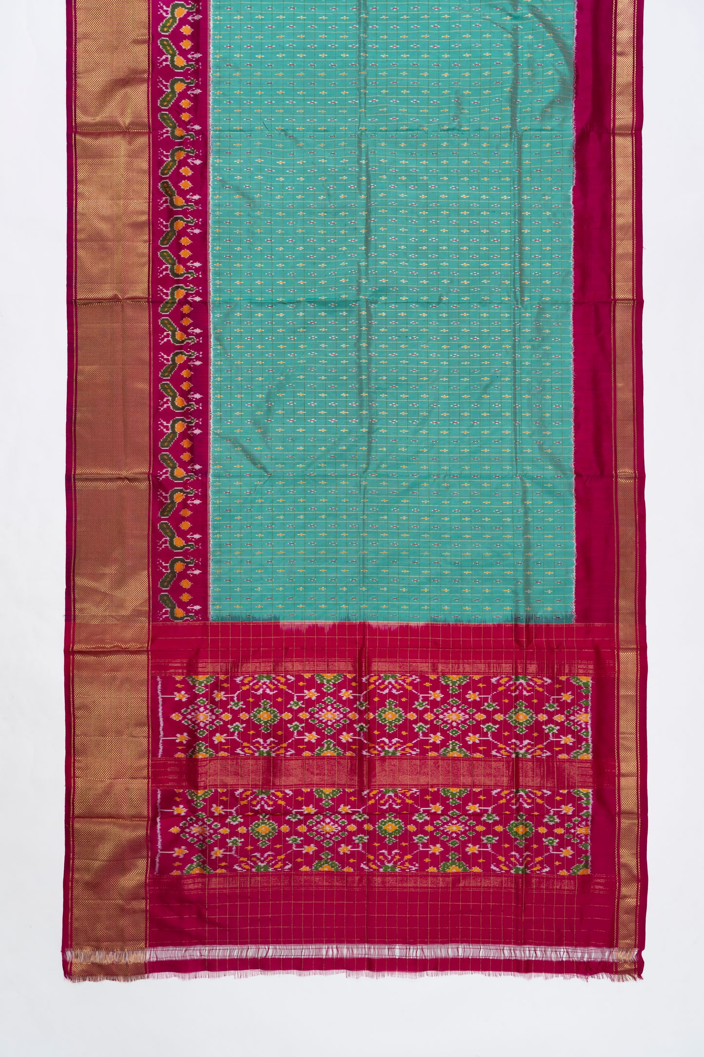 Turquoise Blue Butti Pochampally Silk Saree