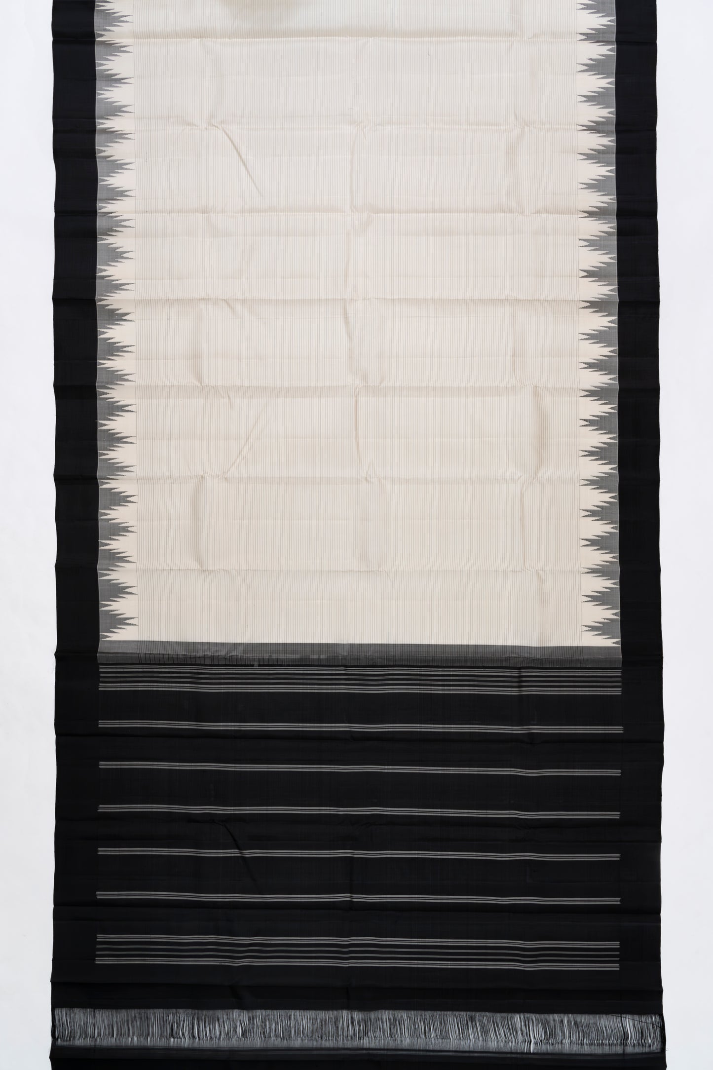 Black & White Stripes Arani Pattu Silk Saree