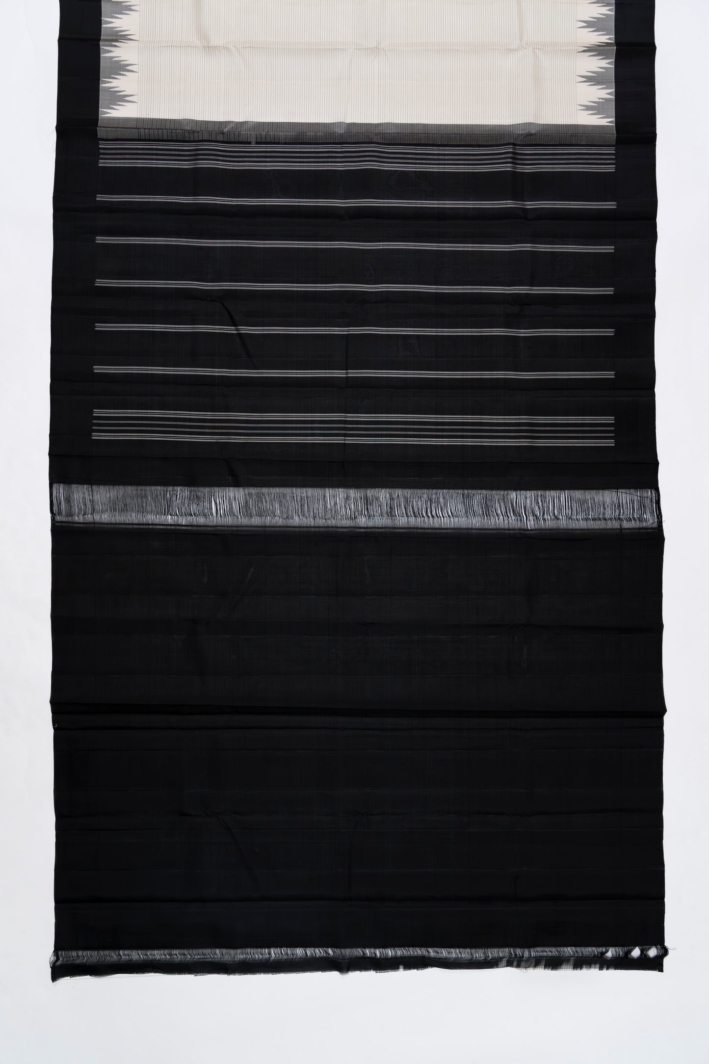 Black & White Stripes Arani Pattu Silk Saree