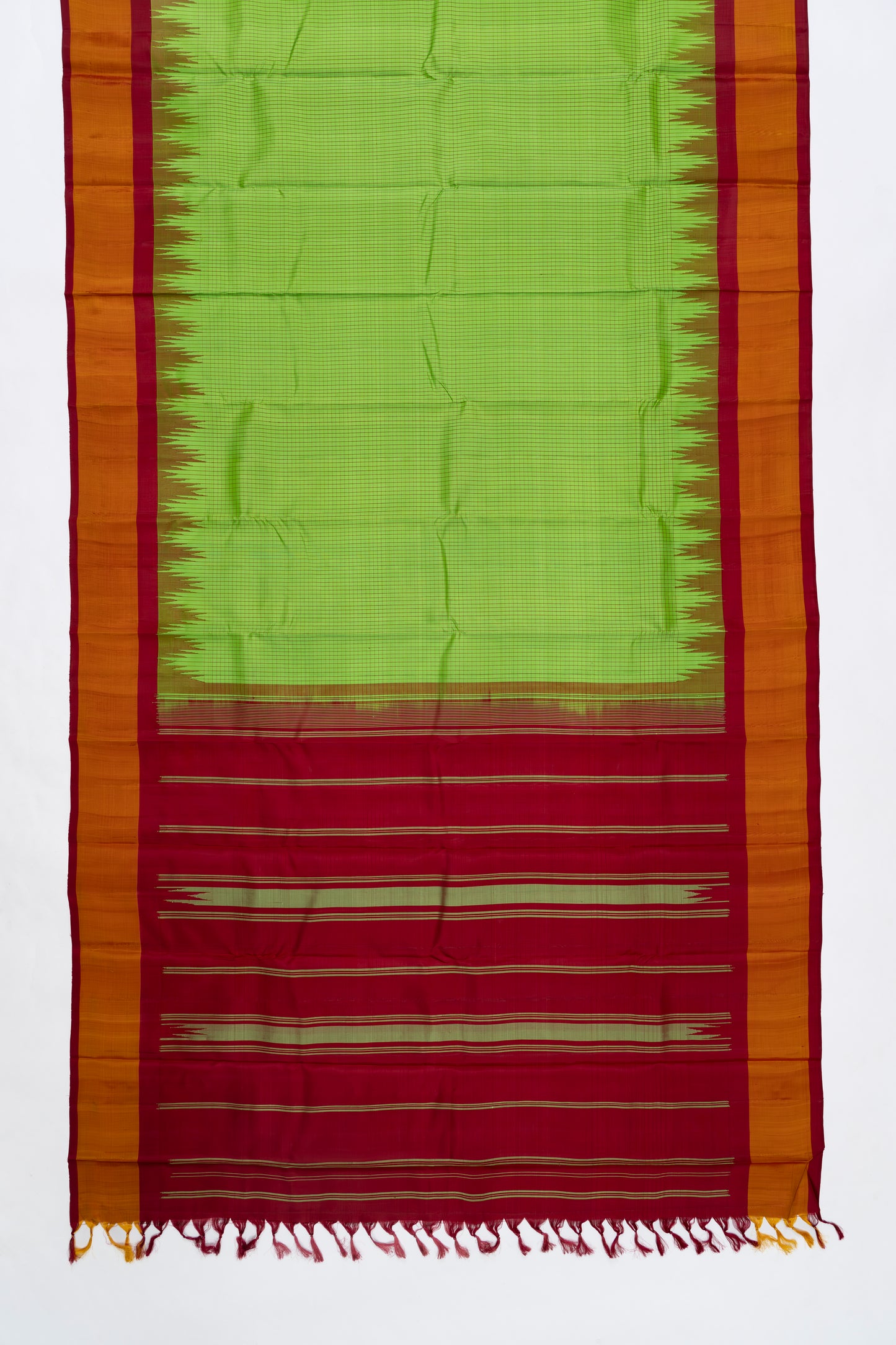 Lime Green Checks Arani Pattu Silk Saree