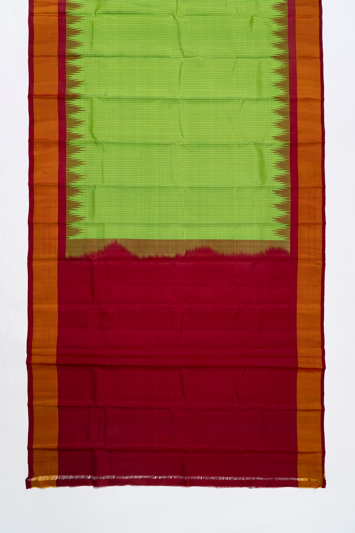 Lime Green Checks Arani Pattu Silk Saree