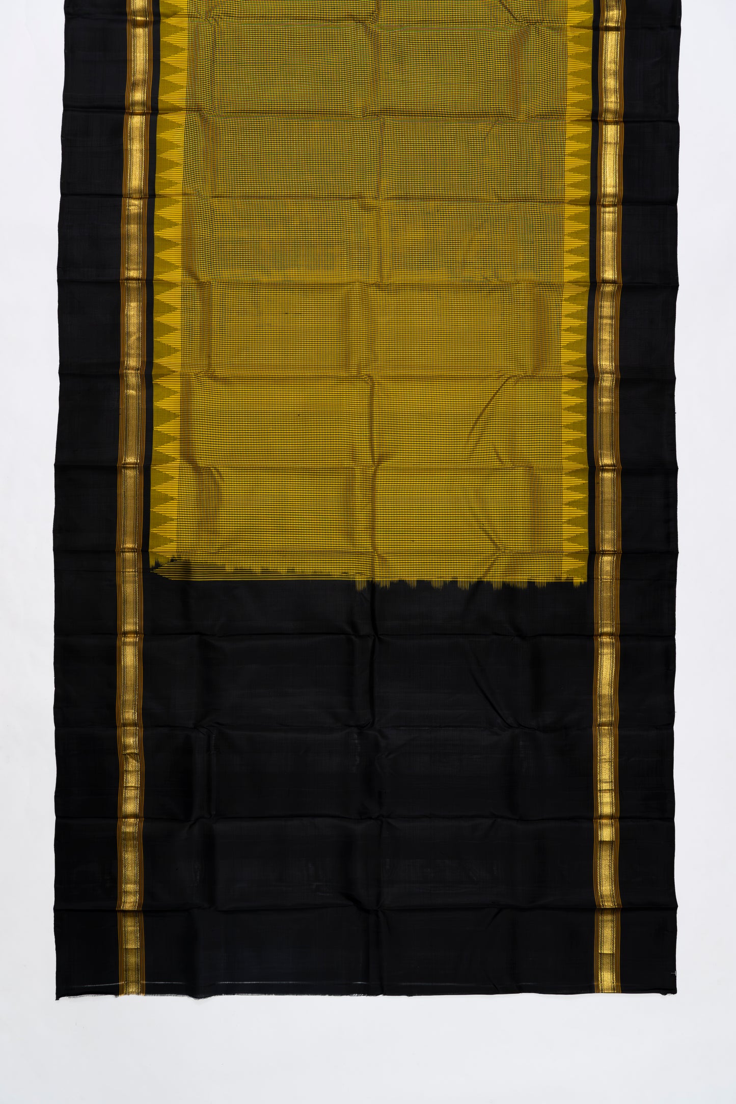 Yellow & Black Checks Arani Pattu Silk Saree