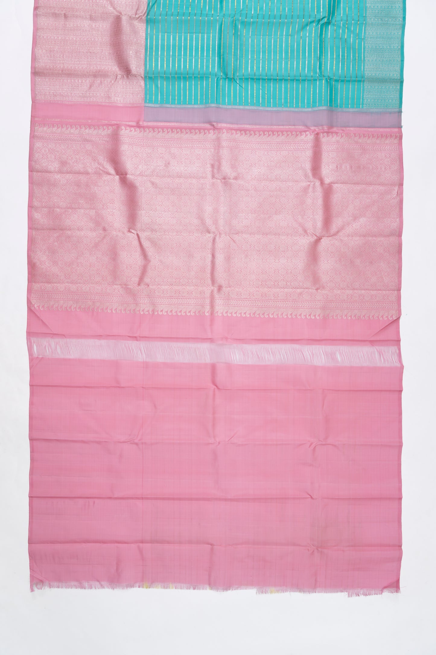 Cyan Blue Jaal Kanchi Pattu Saree With Contrast Border