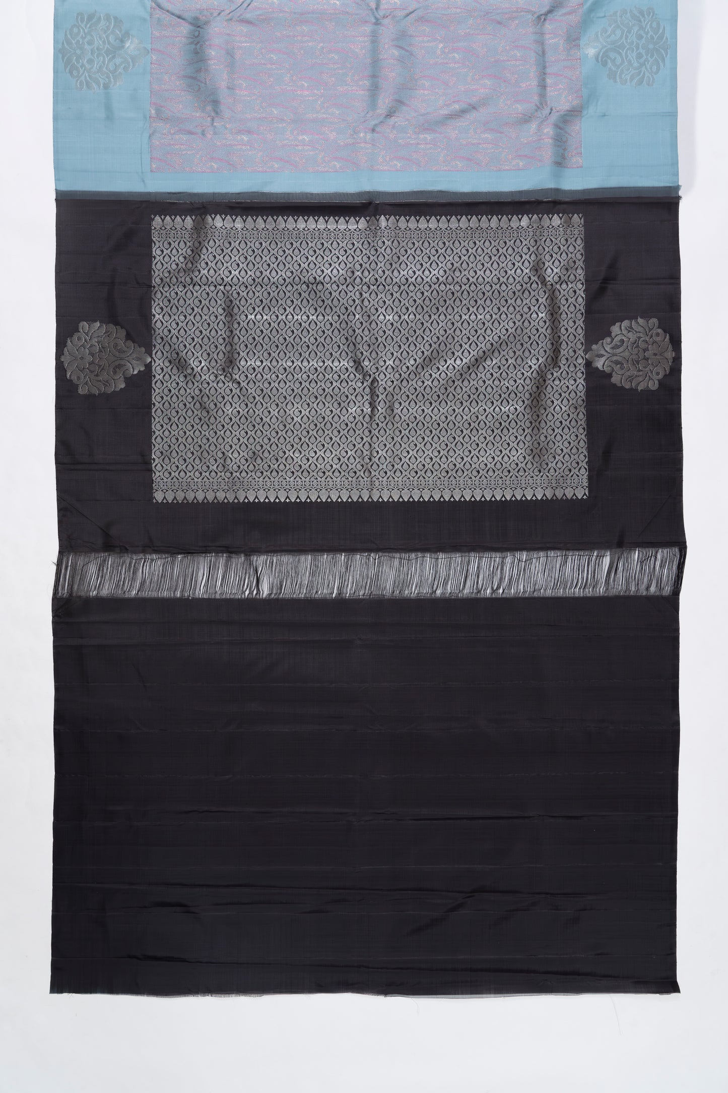 Light Blue & Black Jaal Kanchi Pattu Saree